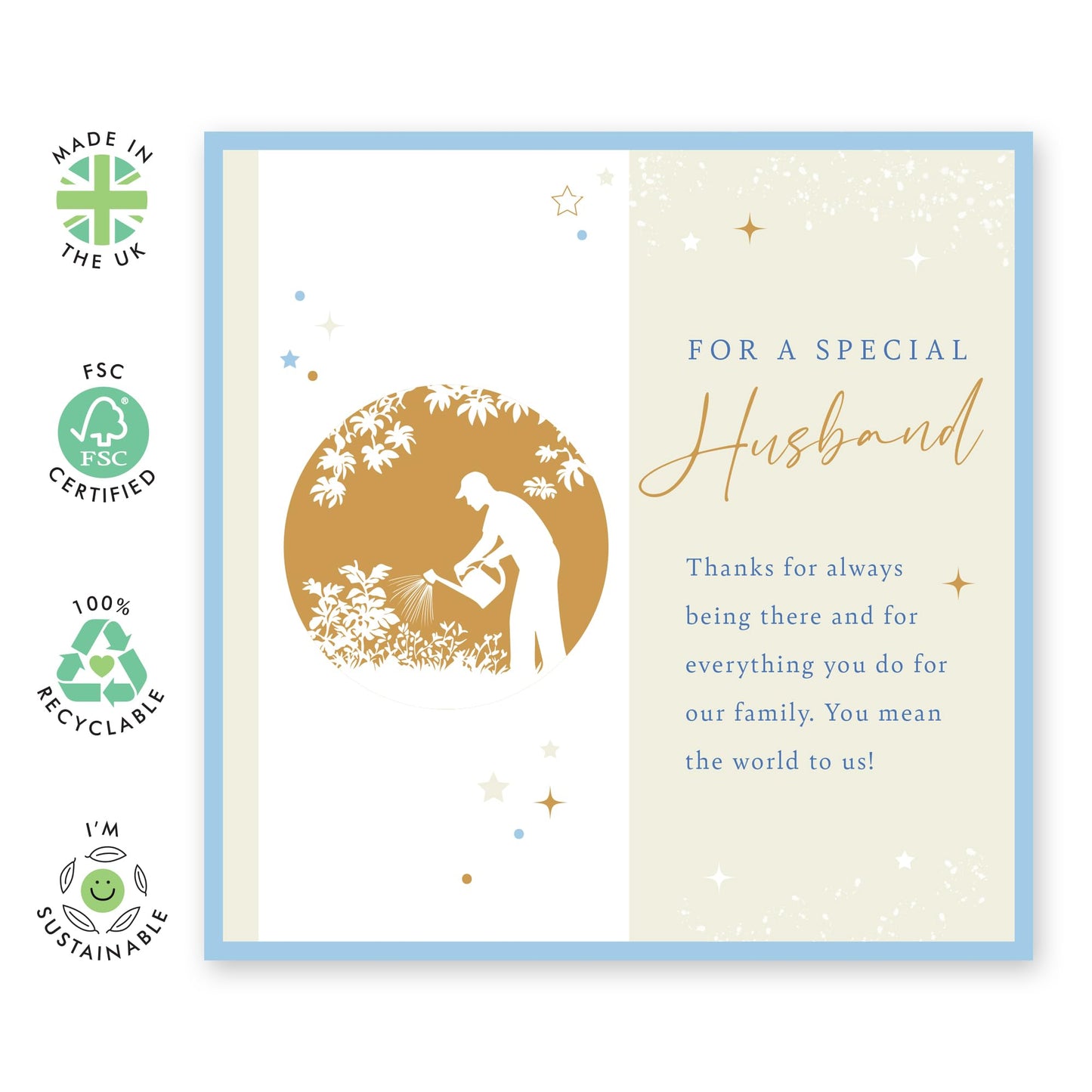 Sweet Birthday Card for Him - 'Husband Gardener' - Gifts for Spouse, Married Couples, Father, Dad, Daddy, From Wife - Always There For Us - Comes with Fun Stickers