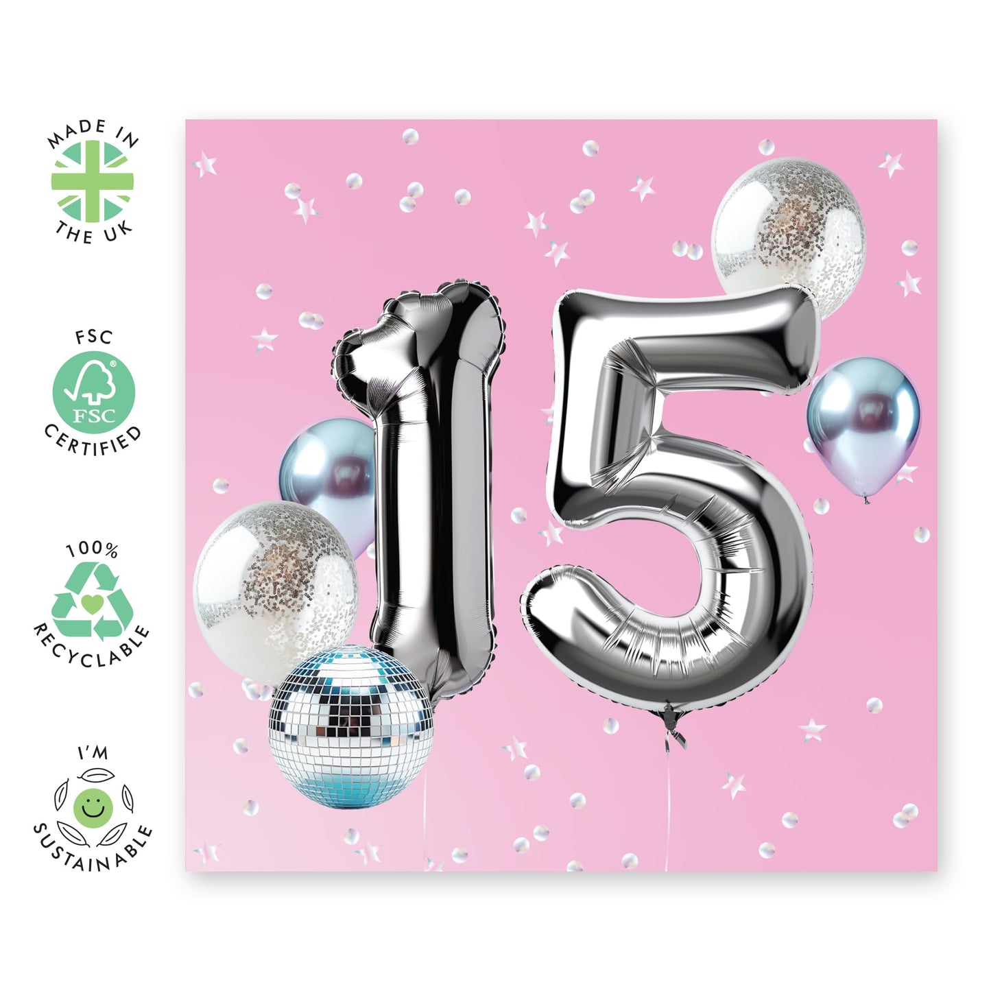 15th Birthday Card For Girls - Foil Balloon 15 Birthday Party - Happy Fifteenth Birthday Card For Teens - Party - Gifts For Her Daughter Niece Granddaughter - Comes With Stickers By Central 23