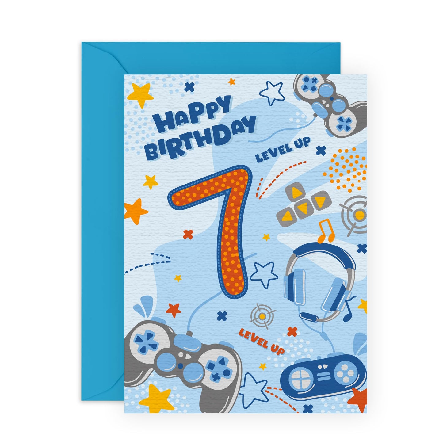 Boys Birthday Card Age Seven - Happy 7th Birthday Card - Gaming Birthday Card For Kids - Video Games - 7 Year Old - Gamer Gifts For Son Grandson Brother - Comes With Stickers - By Central 23