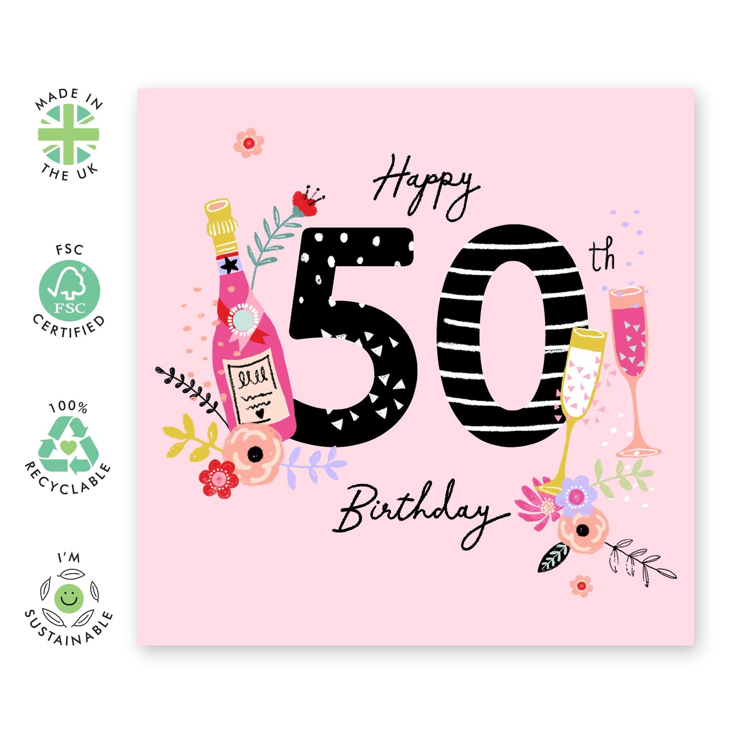 50th Birthday Card For Mummy - 50th Birthday Drinks - Mum Birthday Card - Wife Sister - Happy Fiftieth Birthday Greeting Card Female Friend - From Son Daughter - Comes With Fun Stickers By Central 23