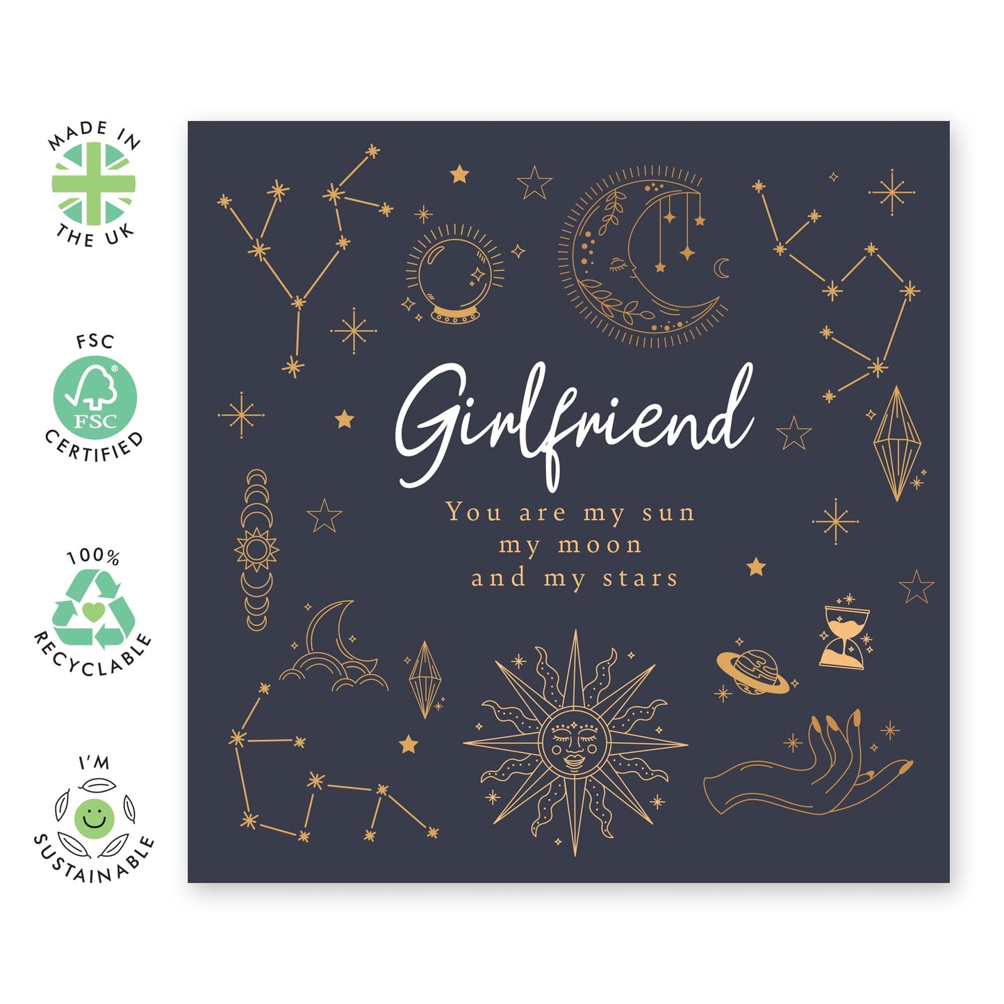 Romantic Greeting Card - 'GF SON MOON STARS' - Perfect for Celebrating Love and Family Bonds with a Whimsical Touch - Ideal for Partners Girlfriends and Loved Ones - Comes With Stickers By Central 23