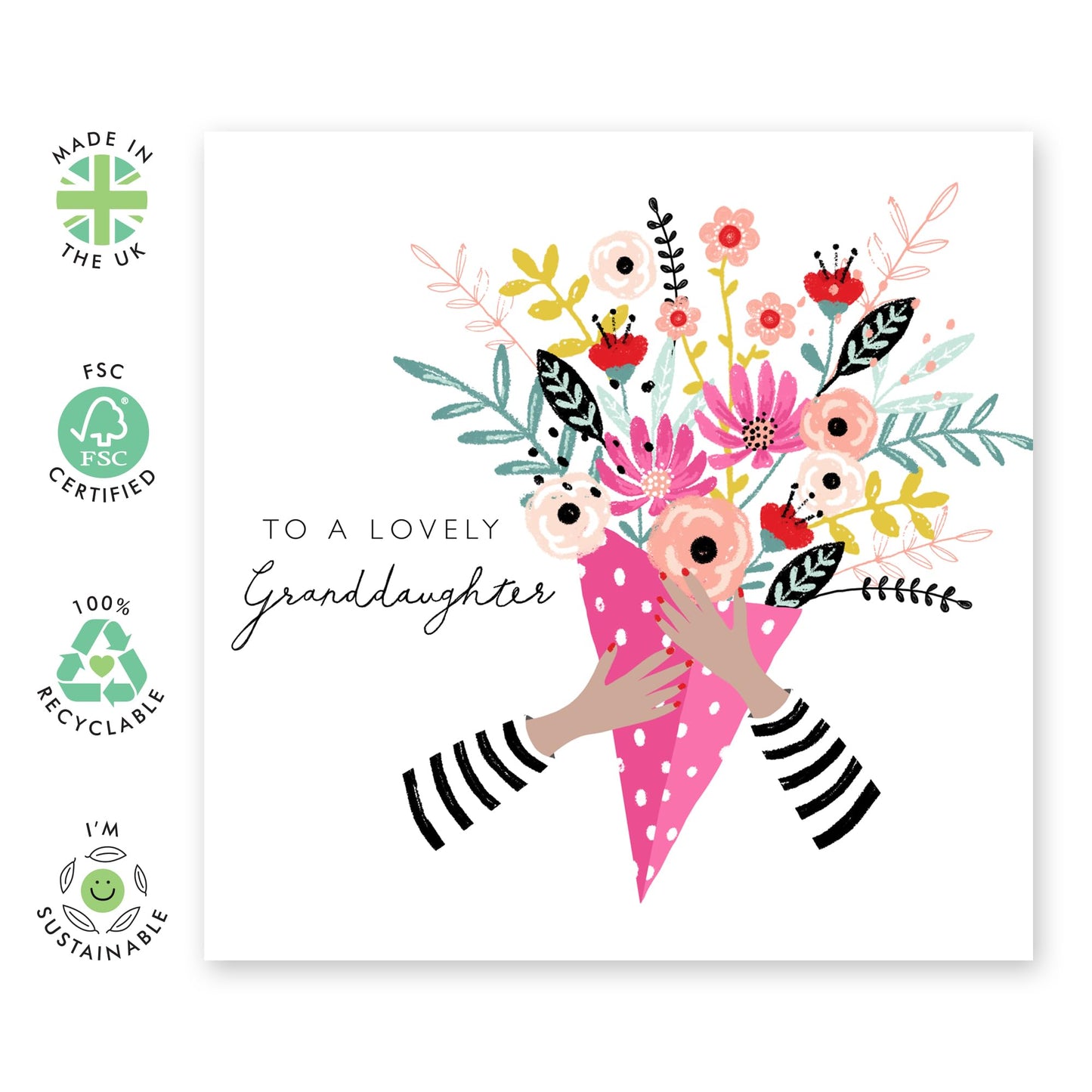 Granddaughter Birthday Cards For Girls - Flower Bouquet Card - Sweet Granddaughter Gifts For Her - Floral Birthday Cards For Women Female - Comes With Fun Stickers By Central 23
