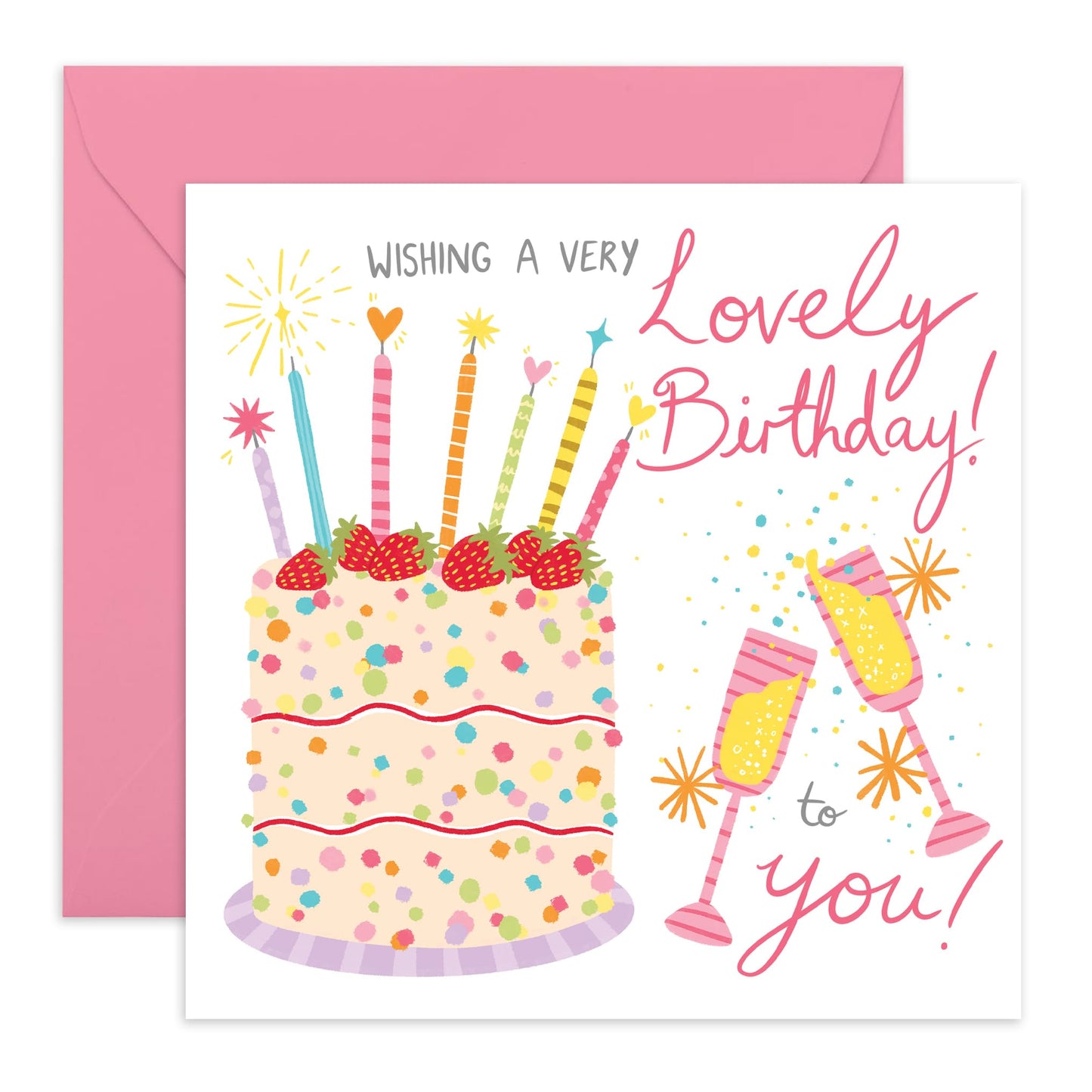 Happy Birthday Card For Her - Wishing You A Very Lovely Birthday - Bday Cake Birthday Cards For Women - Gift For Daughter Grandma Sister Granddaughter Friends - Comes With Cute Stickers By Central 23