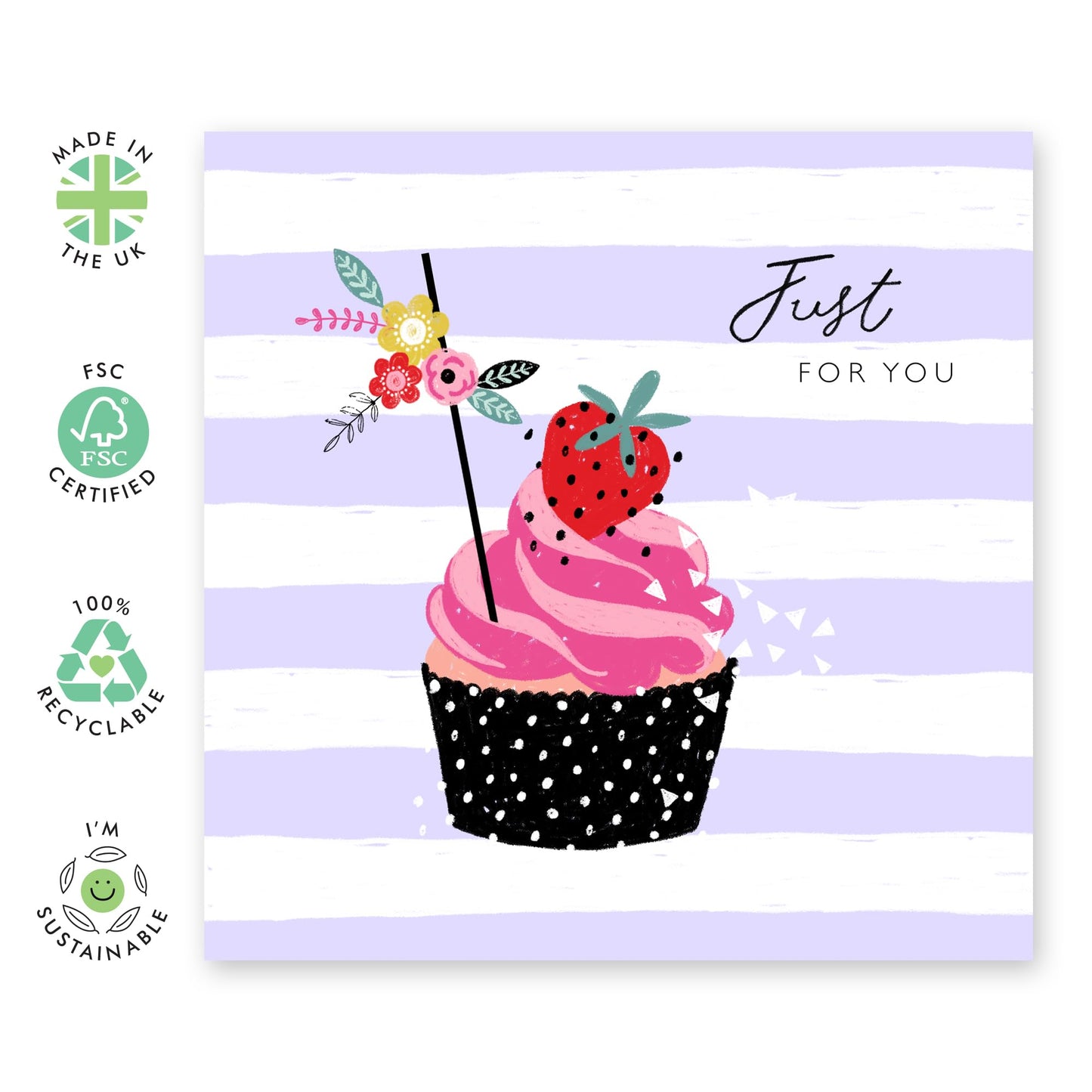 Greeting Cards Birthday - Blank Card With Envelope - Just For You Bday Cupcake - All Occasion Greeting Card For Friends Sister Mum Nan Aunt - Comes With Stickers By Central 23