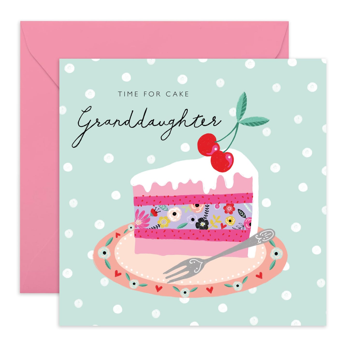 Granddaughter Birthday Cards For Her - Time For Cake - Trendy Birthday Cards For Girls Teenager - Granddaughter Gifts - Polka Dot Card For Women - Comes With Fun Stickers By Central 23