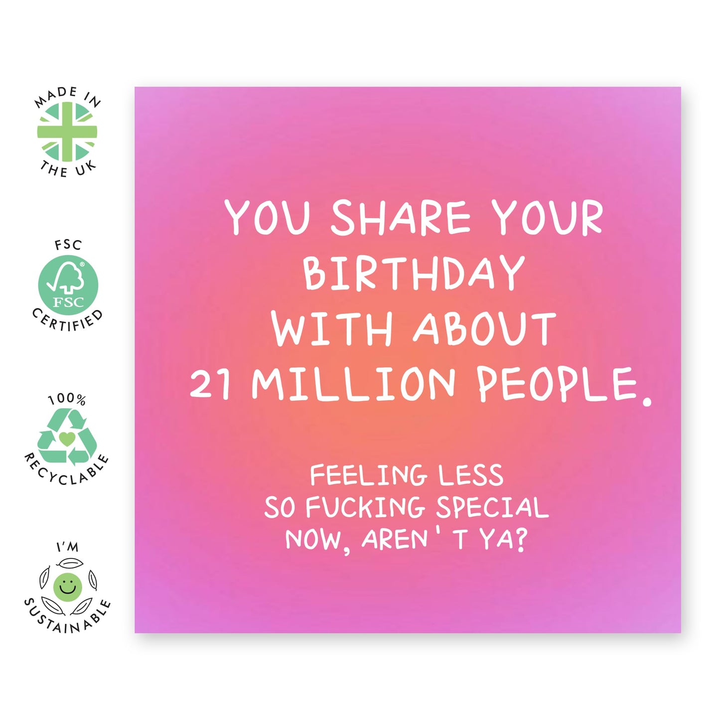Rude Birthday Card For Men Women - Feeling Less Fucking Special - Funny Best Friend Birthday Card - Rude Gifts For Sister Brother Friends - Comes With Stickers By Central 23`