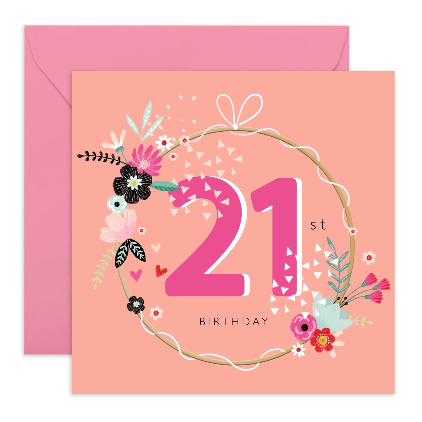 Floral Birthday Card For Her - 21st Circle Florals - Happy Twenty-first Birthday Card - Gifts For Daughter Niece - From Mum Dad - Happy 21st Birthday Cards - Comes With Fun Stickers By Central