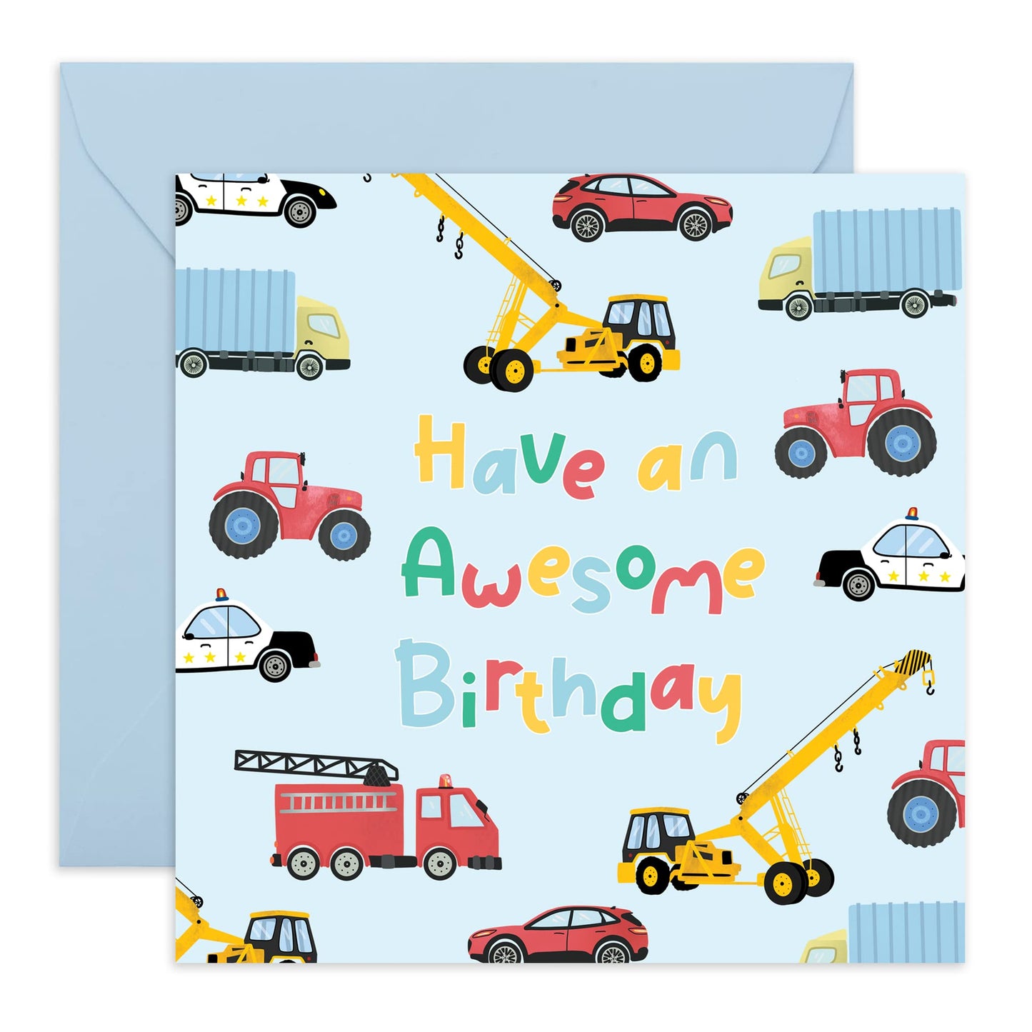 Cars Birthday Cards For Boy - 'Vehicle Awesome Birthday' - Birthdate Greeting Cards For Him - Happy Birthday Brother - Nephew - Comes With Stickers - By Central 23