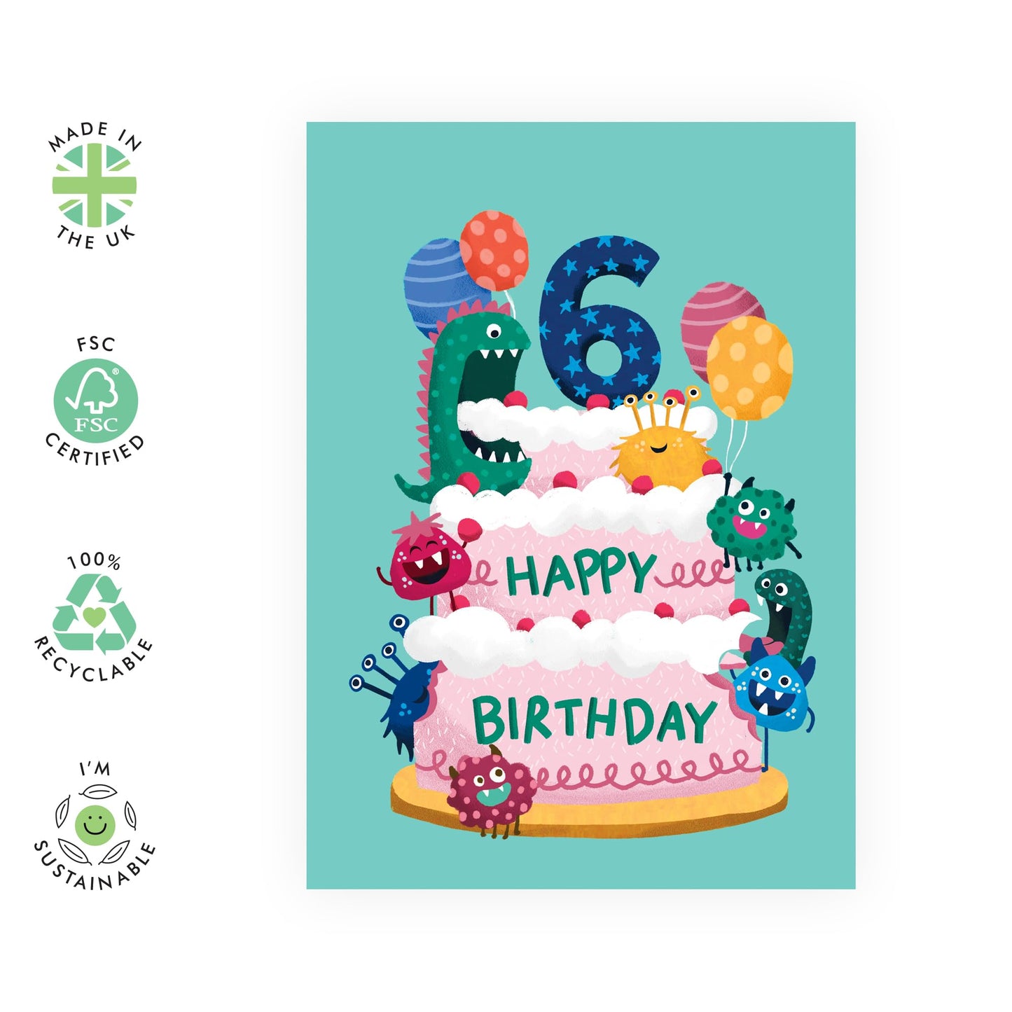 6th Birthday Card Boy Girls - Monster Age 6 - Happy Birthday Card For Kids - Sixth Bday Milestone Gifts For Son Daughter Nephew Niece Grandson - Age Six - Comes With Stickers By Central 23