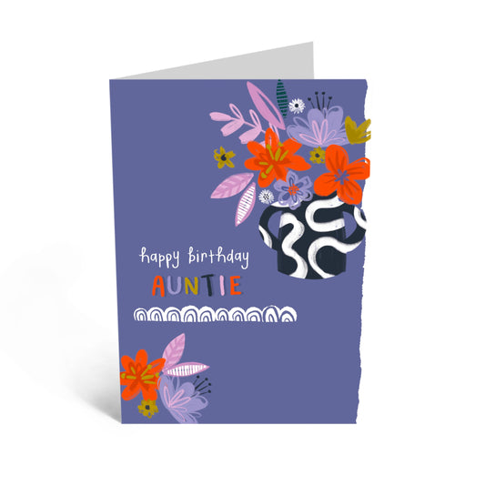 Birthday Card - Birthday Auntie Purple Bouquet - Floral Birthday Card - Birthday Card From Nephew Niece - Pretty Greeting Cards For Women - Gifts For Women - Comes With Fun Stickers - By Central 23