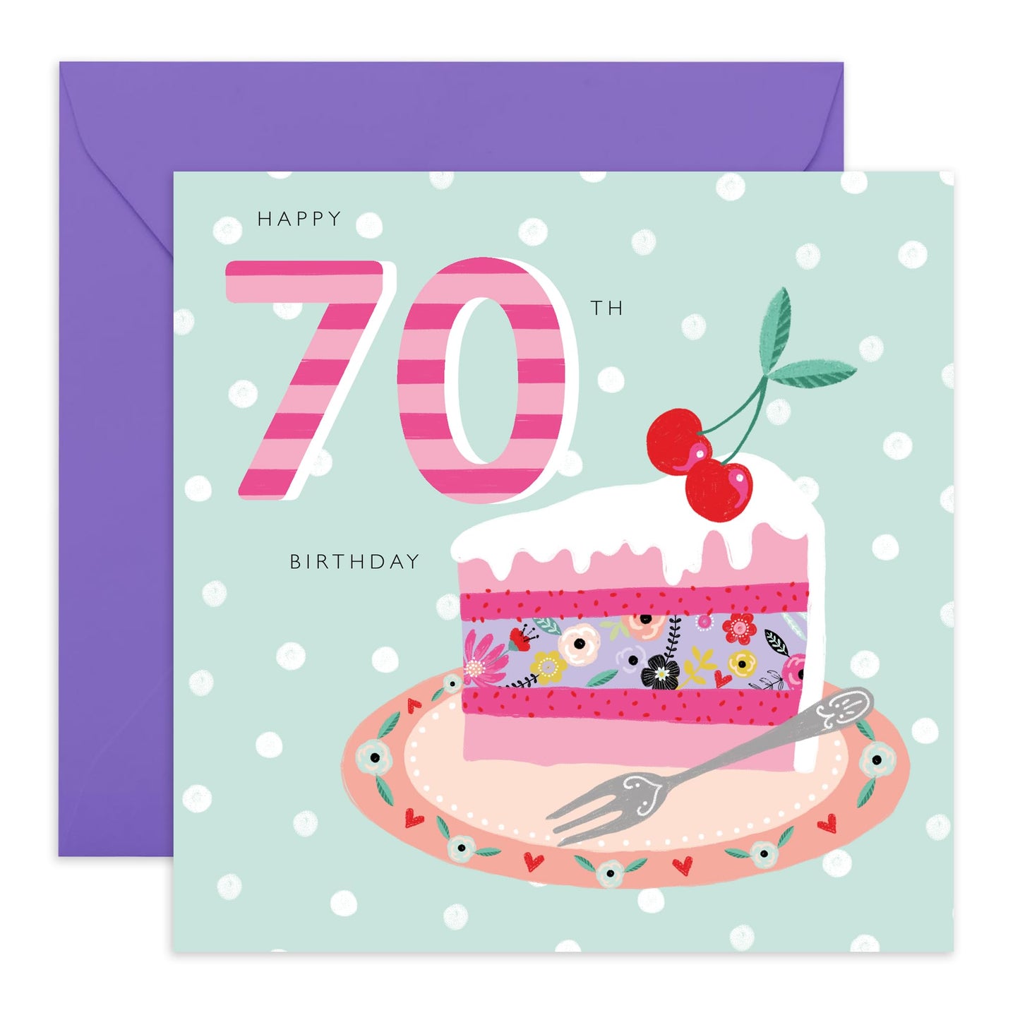 Mum Birthday Card 70th Birthday - Cherry Cake - Pretty Birthday Cards For Women - Age 70 - Greeting Card Gifts For Seventy Year Old - Comes With Stickers And Envelope - By Central 23