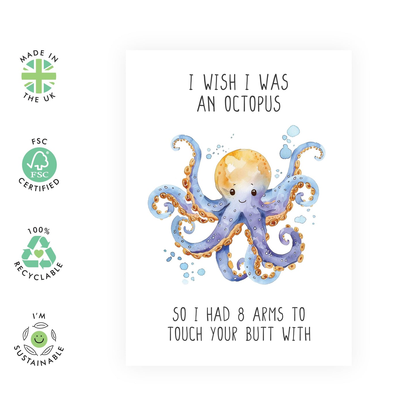 Birthday Card For Him Her - Octopus 8 Arms To Touch Your Butt - Valentines Day Card Girlfriend Boyfriend - Gift For Fiance - Anniversary Card Couple - Husband Wife - Comes With Stickers By Central 23