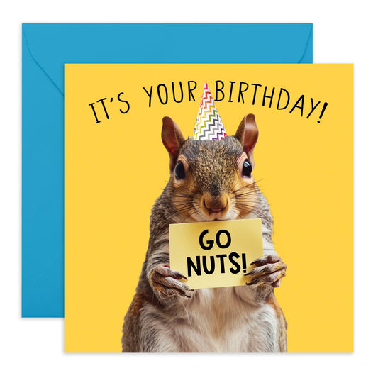 Birthday Greeting Card - 'SQUIRREL GO NUTS BIRTHDAY' - Perfect for Celebrating with a Fun, Nutty Twist - Ideal for Adding a Touch of Humor and Joy to Any Birthday - Comes With Stickers By Central 23
