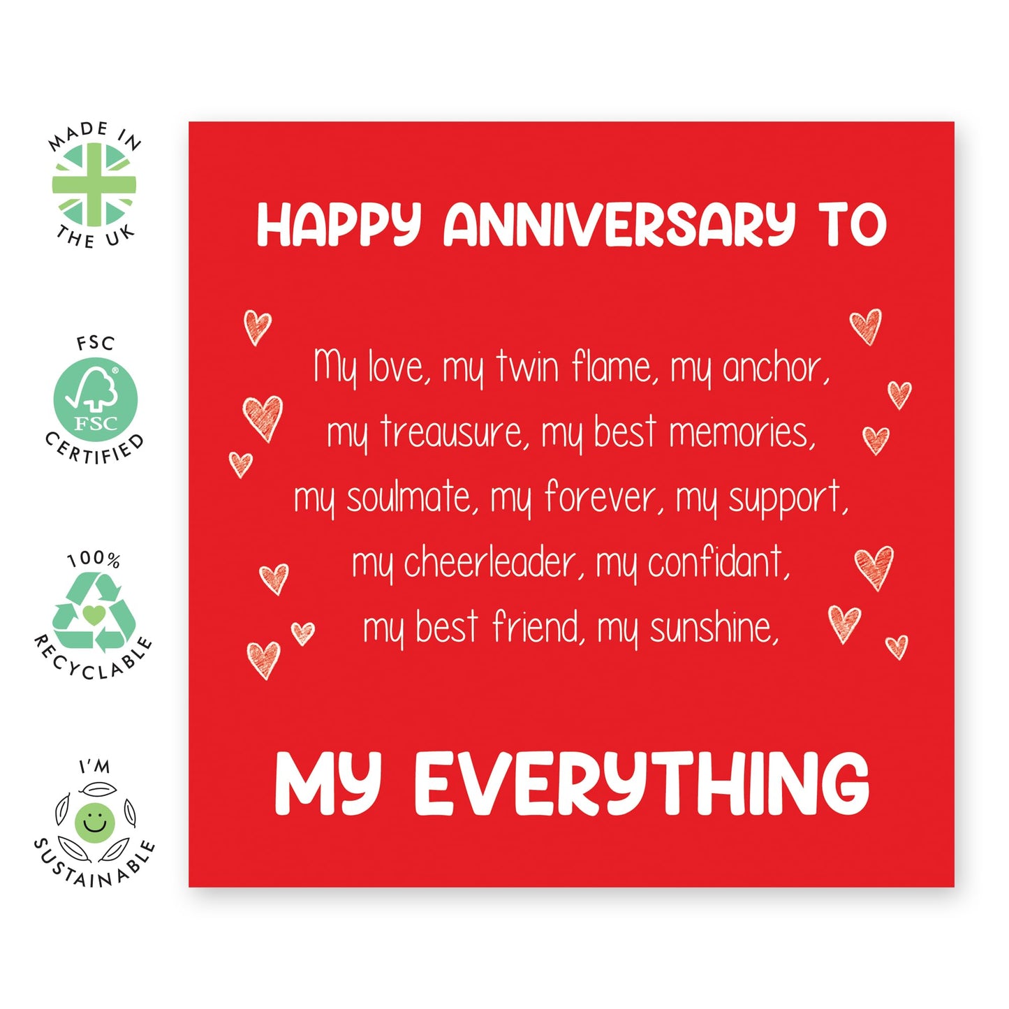 Romantic Red Anniversary Card - "Happy Anniversary to My Everything" - Heartfelt Love Greeting Card for Partner, Husband, Wife, Boyfriend, or Girlfriend- Comes with Fun Stickers