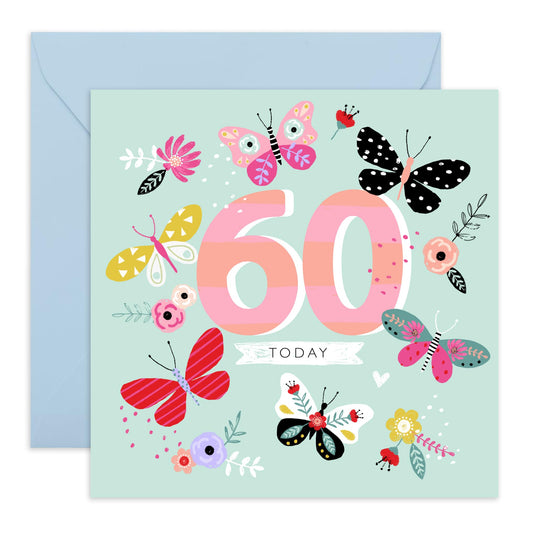 Butterfly Birthday Cards For Nan - Elegant 60th Birthday Card For Women - Sixty Year Old Gifts For Mum Wife Friends - Age Floral Milestone Cards - Comes With Stickers By Central 23
