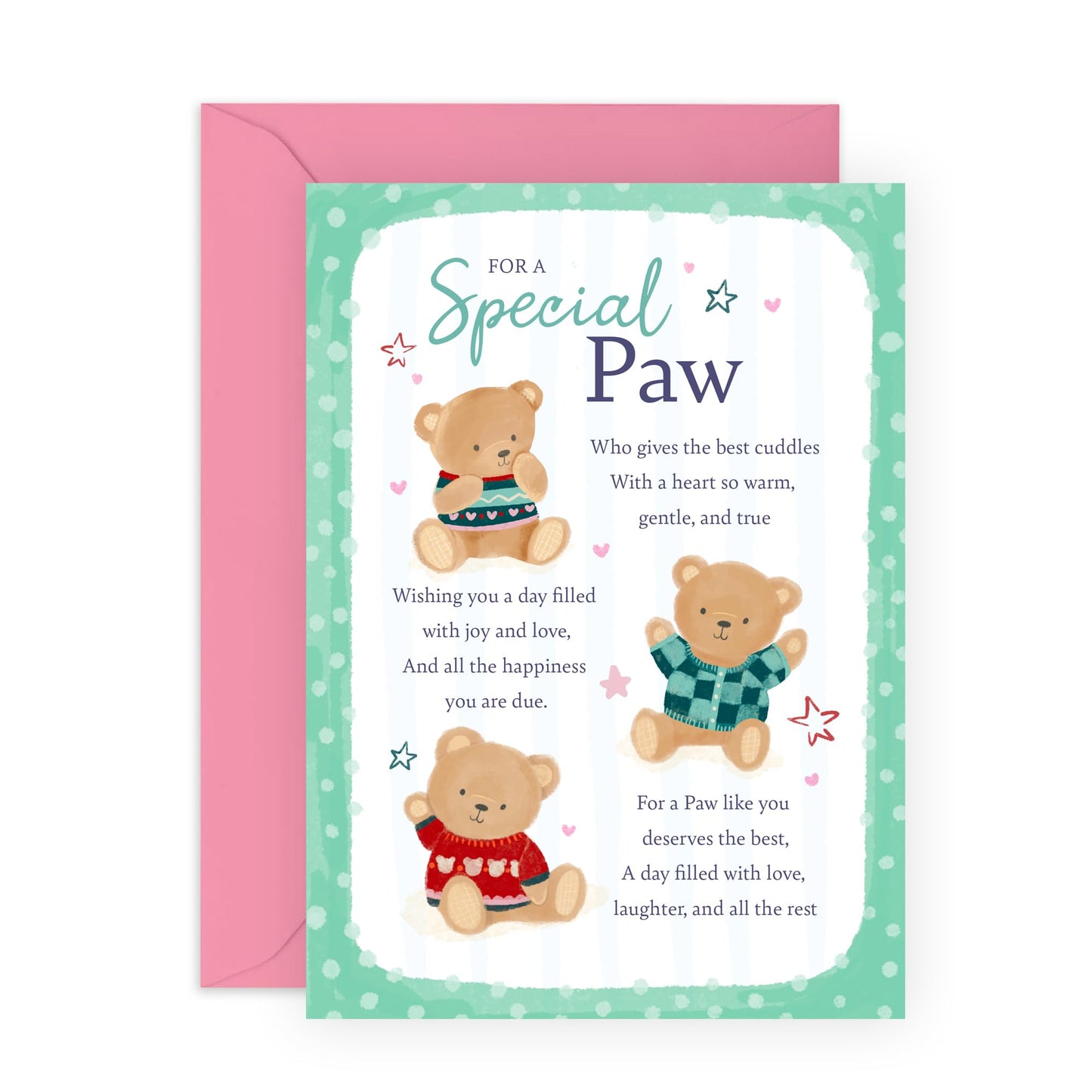 Dad's Sweet Greeting Card - 'Teddy Paw' - Gifts for Papa, Daddy, Pop, Old Man from Son, Daughter, Kids - Cuddles For You - Comes with Fun Stickers