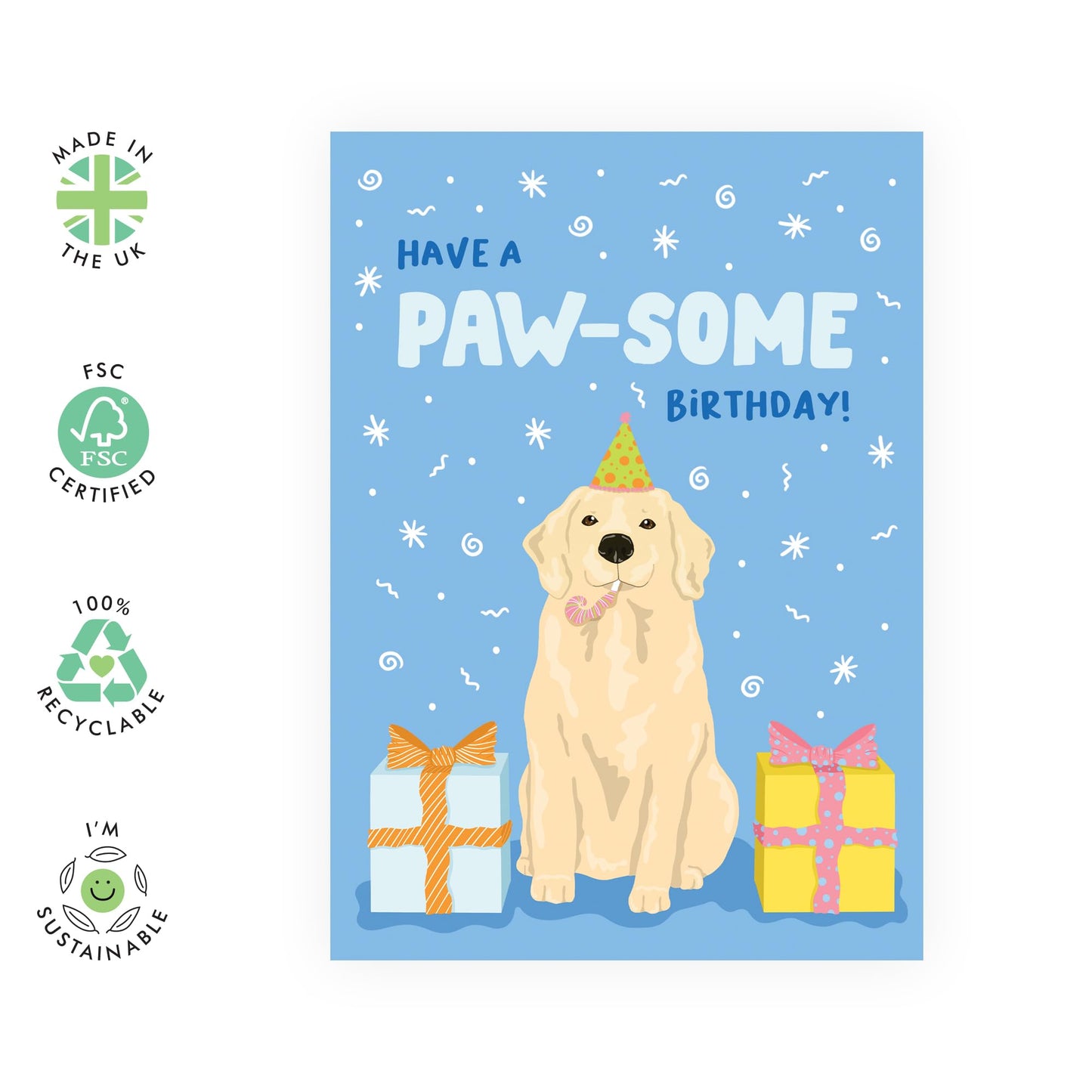 Dog Birthday Card - Paw-some Birthday Labrador Dog - Birthday Cards From Dog - Sweet Greeting Cards For Fur Parents - Gifts From Pets Animals Fur Mum Dad - Comes With Stickers - By Central 23