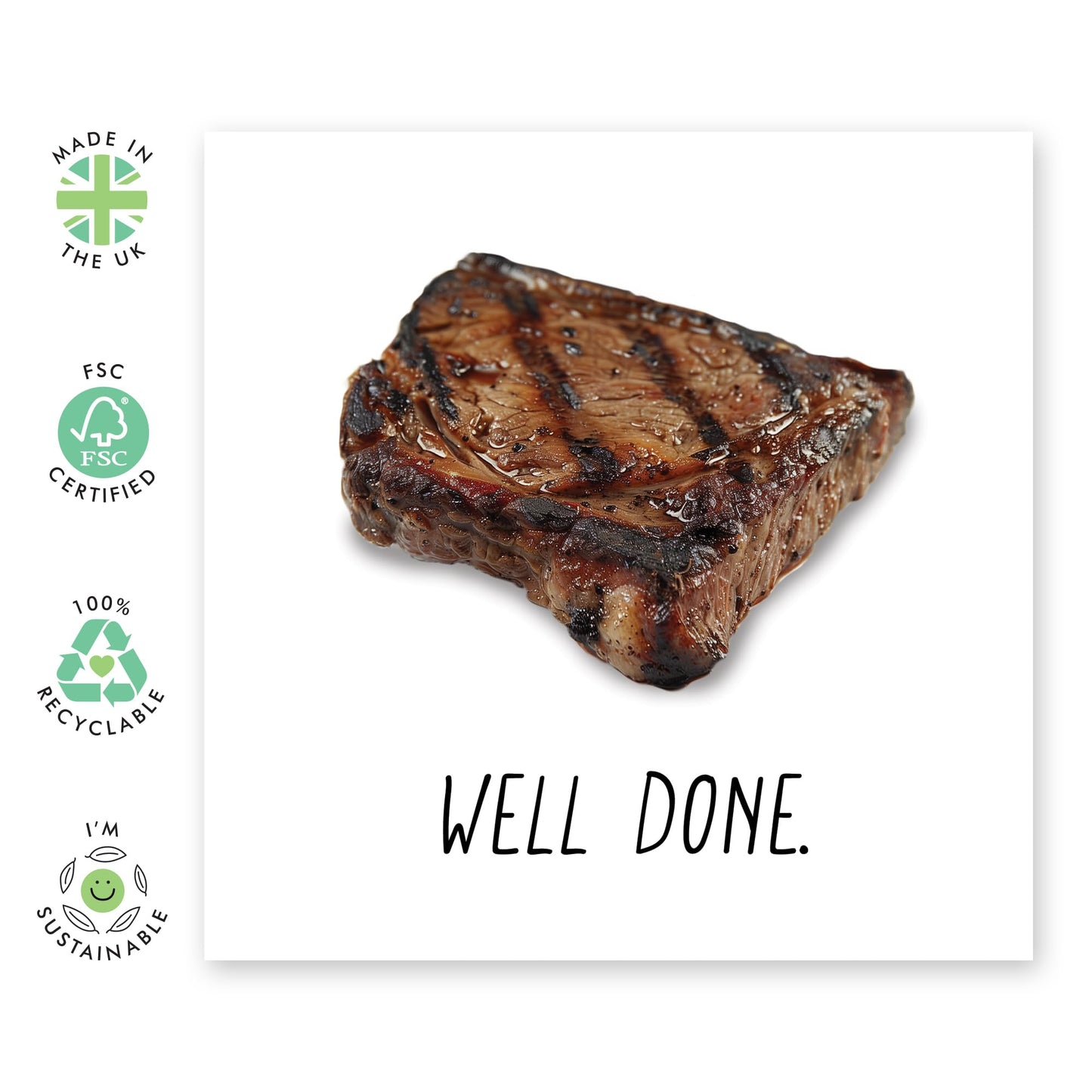 Well Done Cards - Funny Congratulations Cards - Well Done Steak - Good Job Card - Passed Driving Test - Congrats On Your New Home Card Promotion New Job Graduation - Comes With Stickers By Central 23