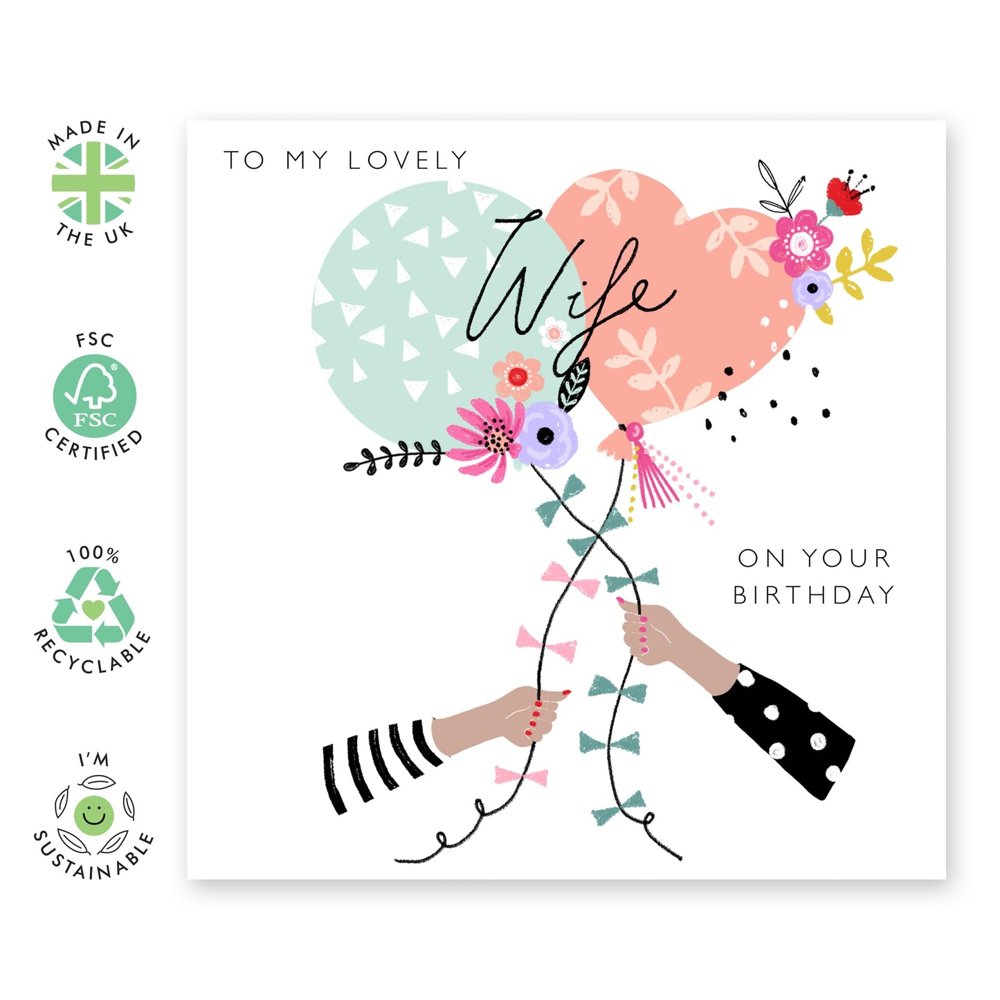 Wife Birthday Card - Happy Birthday Cards For Wife - Bday Balloons - I Love You Cards For Wife - Sweet Greeting Cards And Envelopes - Wife Gifts For Her - Comes With Stickers By Central 23