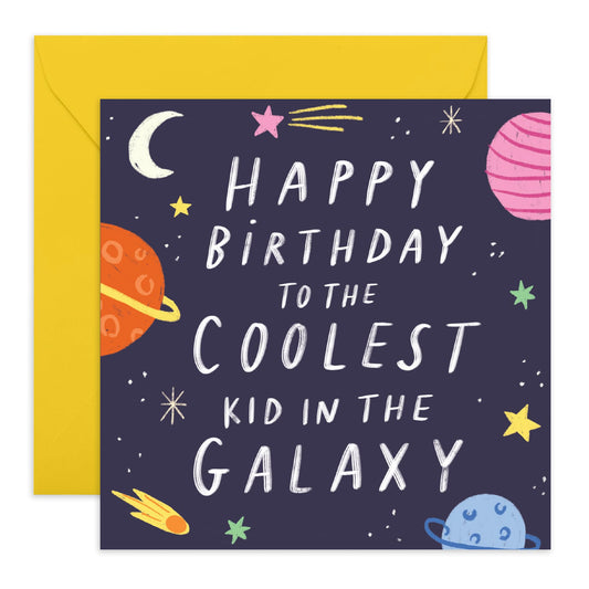 Kids Birthday Cards - Coolest Kid In Galaxy - Baby Milestone Card - Birthday Card Boys Girls - Gift For Son Daughter Niece Nephew - Galaxy Moon - Gift From Mum Dad - Comes With Stickers By Central 23