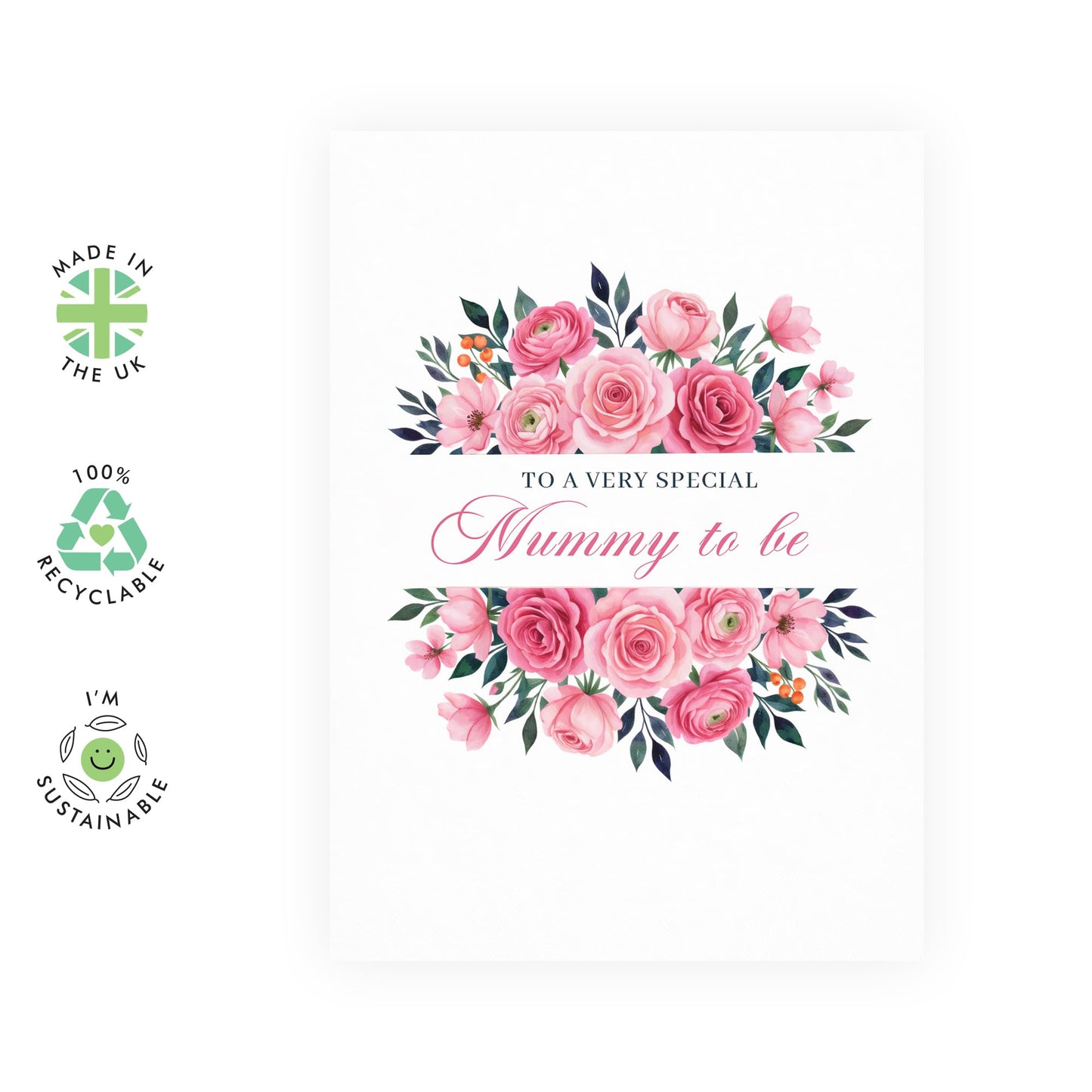 Mother’s Day Card – Mummy To Be - Greetings for 1st time Mum Mama Mummy Her Ladies Women - Floral Rose Design From Husband Partner Family – Pink Bouquet, Pregnant - Comes with Stickers