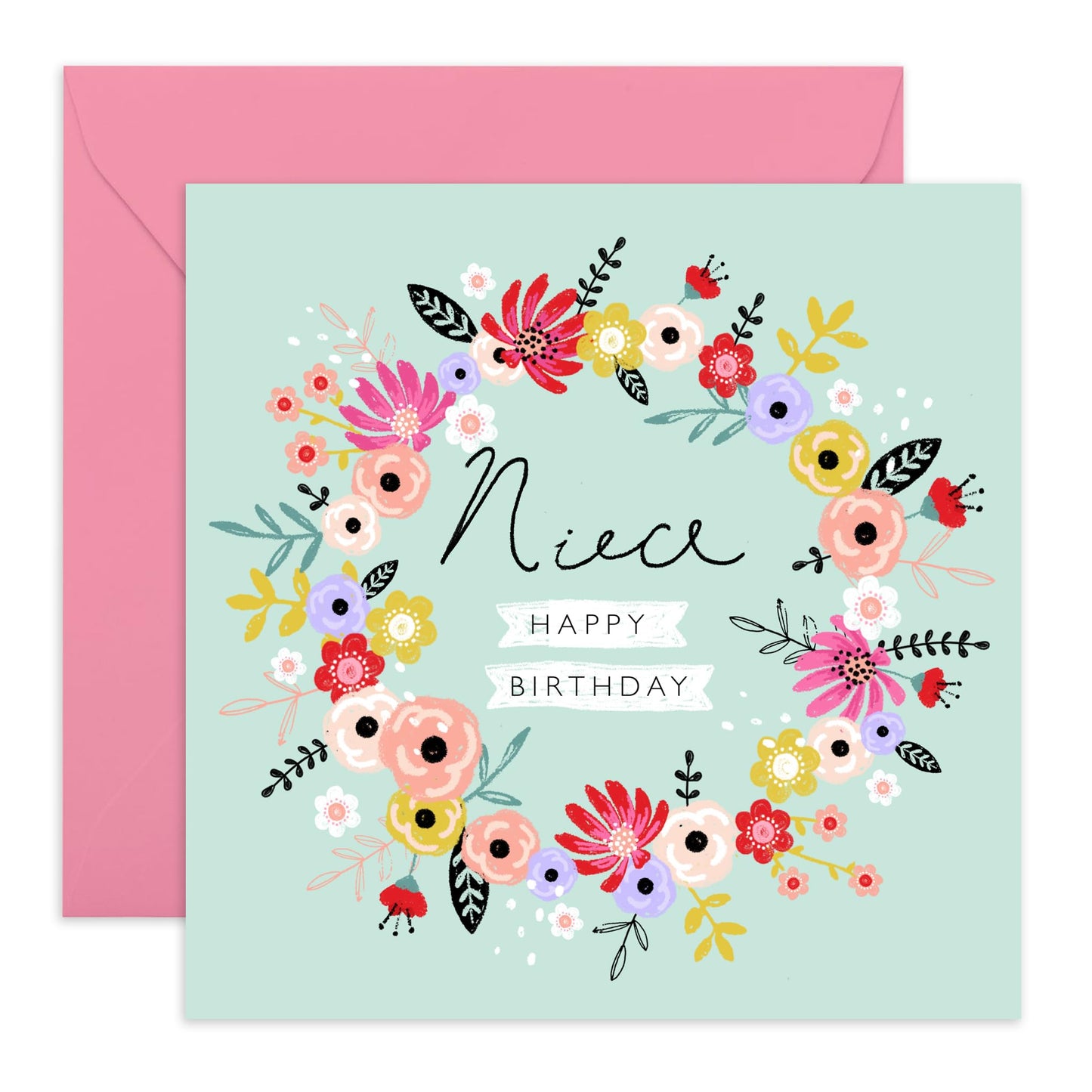 Floral Birthday Card For Niece - Flower Cards And Envelopes - Happy Birthday Greeting Cards For Women Female Girls - Pretty Bday Gifts For Her - Comes With Stickers By Central 23