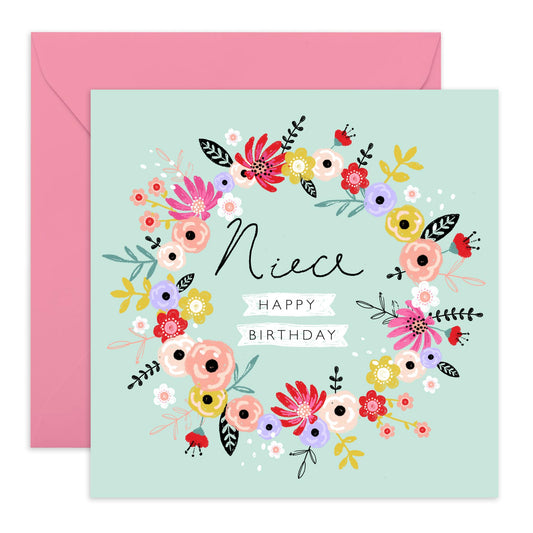 Floral Birthday Card For Niece - Flower Cards And Envelopes - Happy Birthday Greeting Cards For Women Female Girls - Pretty Bday Gifts For Her - Comes With Stickers By Central 23