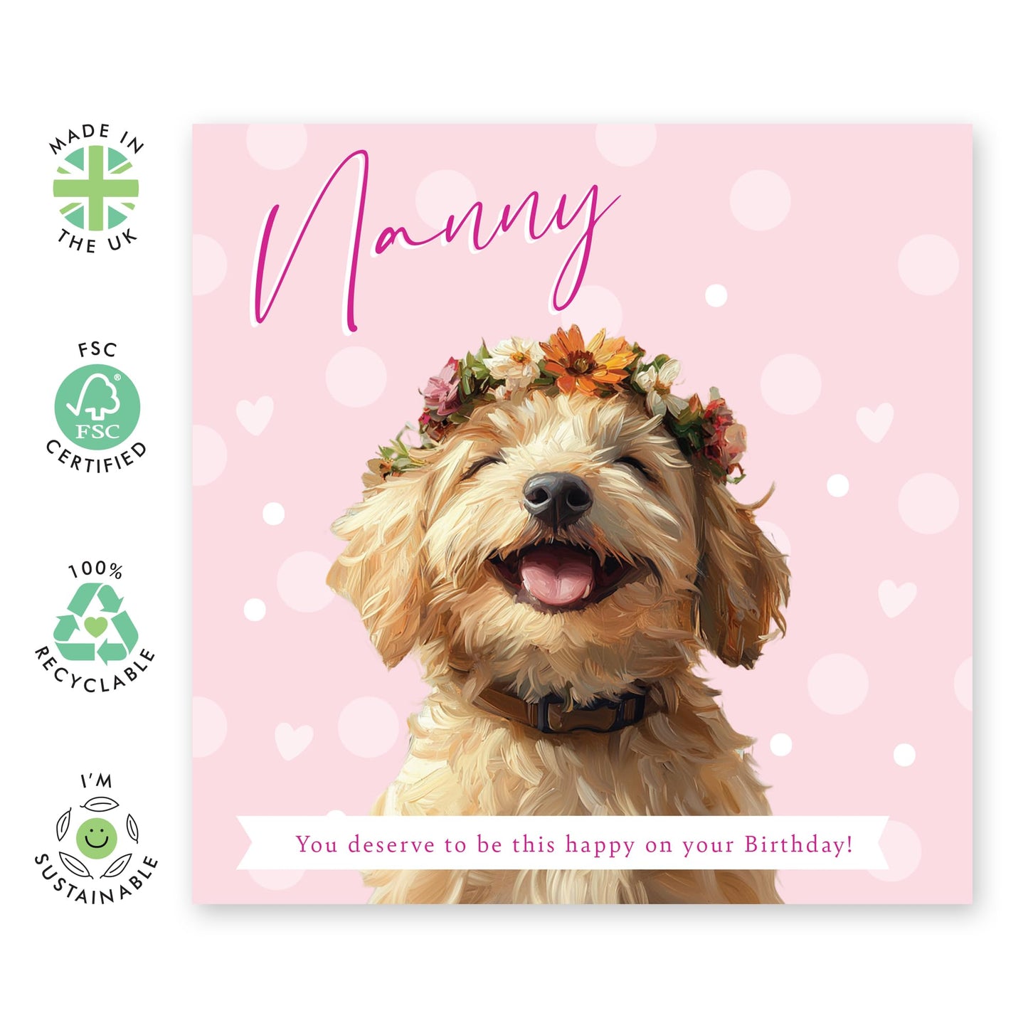 Smiling Pet Birthday Card - 'Hope You're This Happy Dog Nanny' - Gifts for Caretakers, Babysitter, Sitters, Nursemaid, Nurses, Her - Floral and Dog - Comes with Fun Stickers