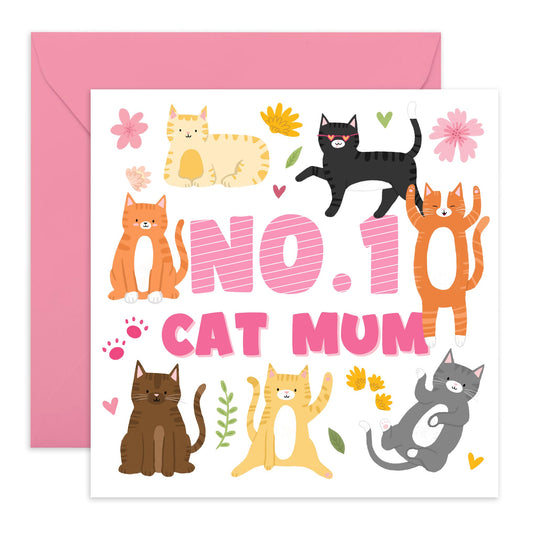 Cat Mum Card - 'NO.1 CAT MUM' - Perfect For Cat Lovers - Ideal For Birthdays, Mother’s Day, Or Special Occasions - Show Appreciation For The Best Cat mum - Includes Envelope And Stickers By Central 23