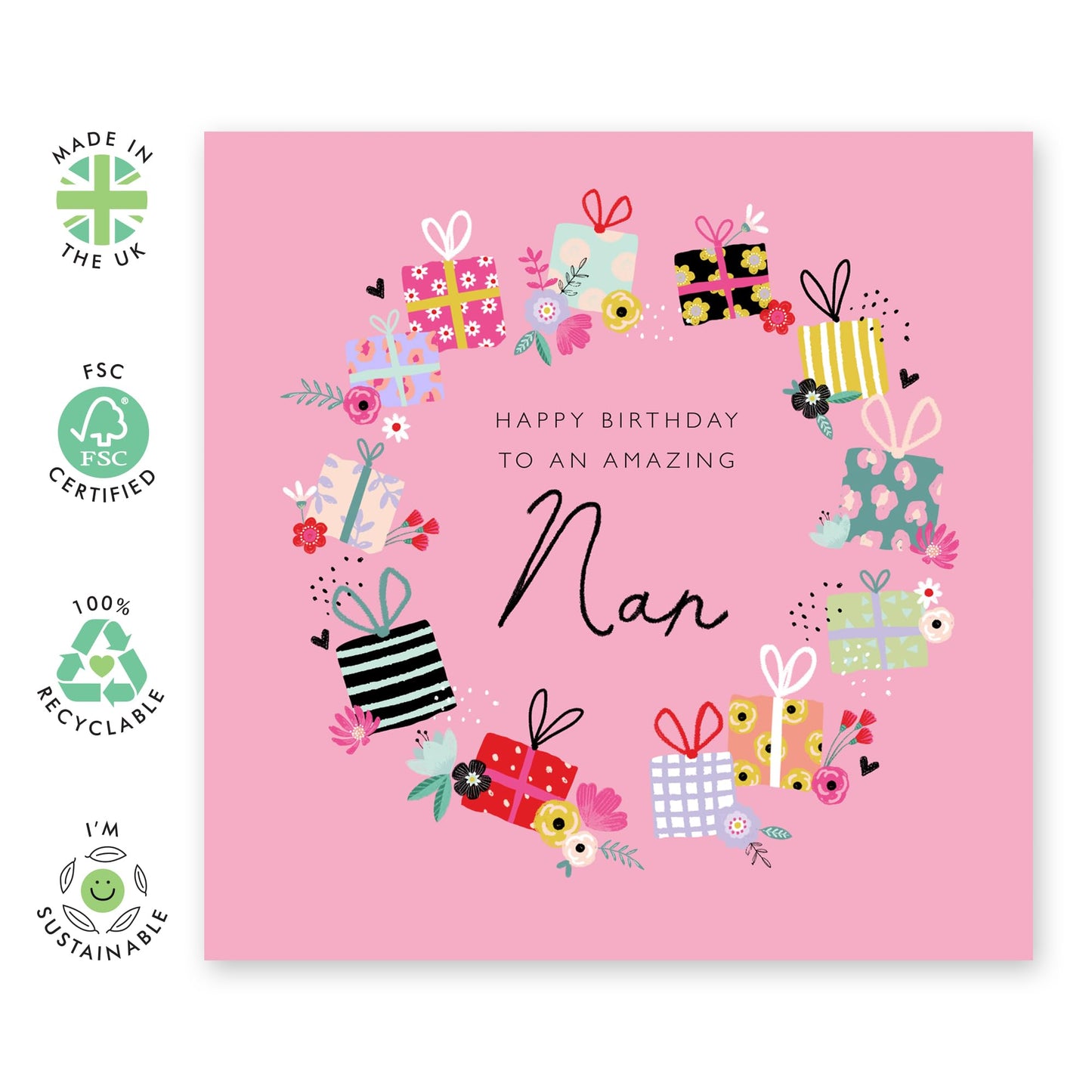 Grandma Birthday Card - Happy Birthday Amazing Nan - Nanny Gifts Presents For Her - Happy Birthday Card For Grandmother - Nan Birthday Card For Women - Flowers - Comes With Stickers By Central 23
