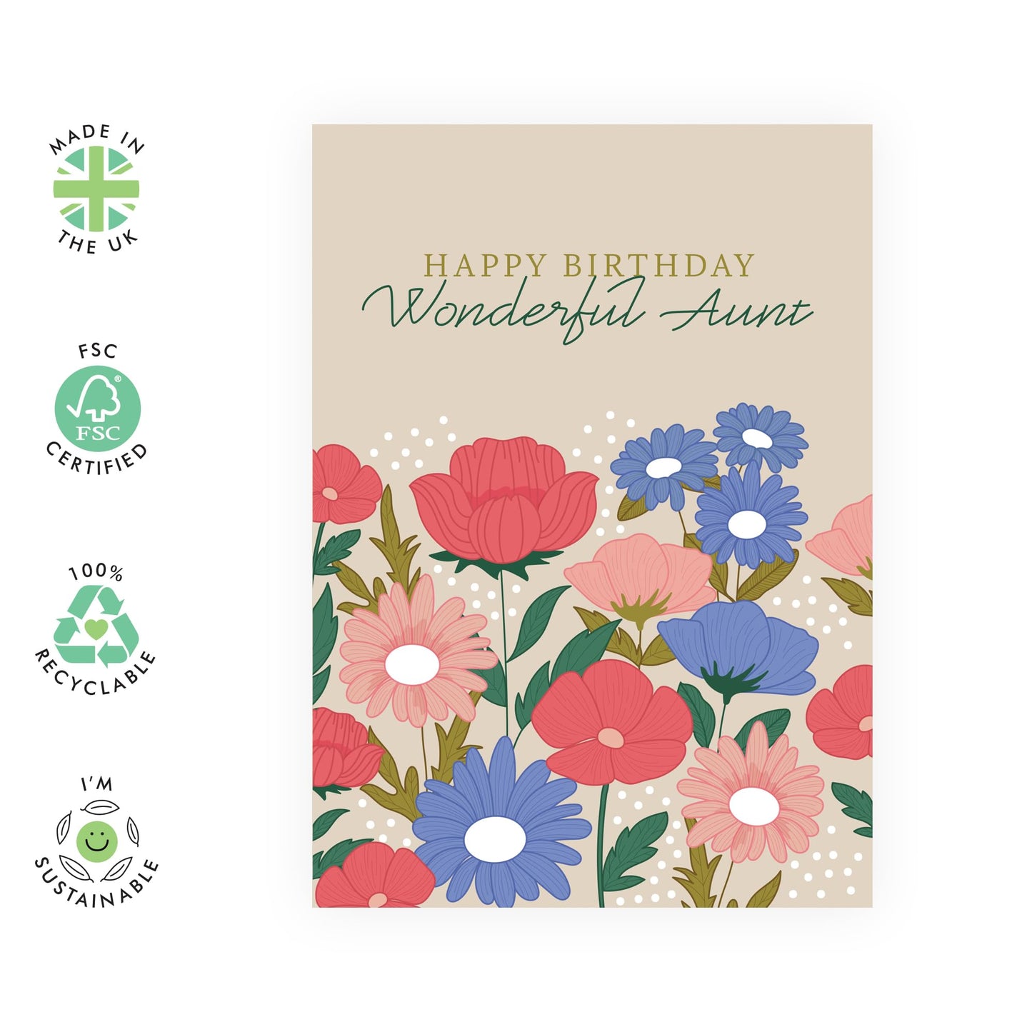 Sweet Birthday Card Message - 'Happy Birthday Aunt Flowers' - Gifts for Auntie, Relatives From Niece or Nephew - Colourful Floral - Comes with Fun Stickers