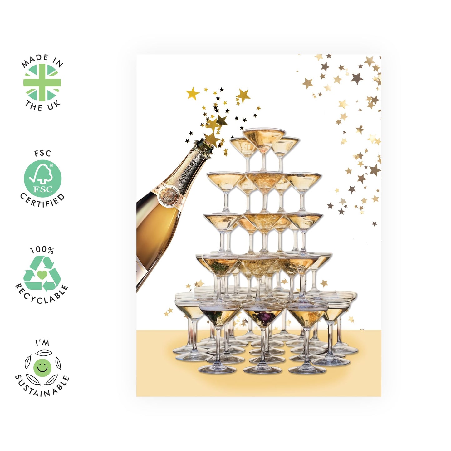 Congratulations Card For Men And Women - Prosecco Tower - Birthday Cards For Her - Graduation Card - New Job Card - New House Cards - Comes With Stickers - By Central 23