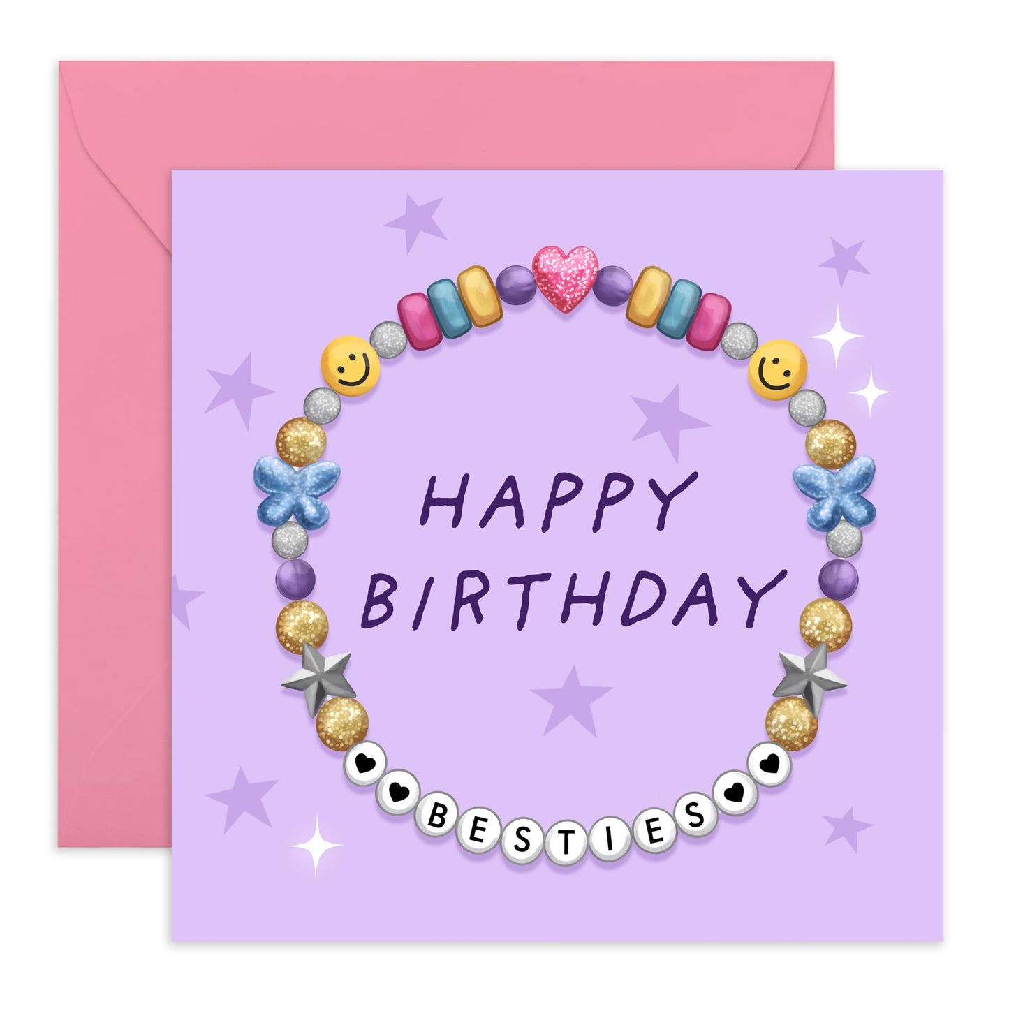 Birthday Card For Girls - 'Happy Birthday Swift Besties Bracelet' - Gifts for BFF, Best Friend, Her, Sister, Sis - Sign of Friendship - Comes with Fun Stickers
