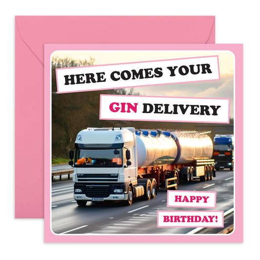 Funny Birthday Cards For Women - Here Comes Your Gin Delivery - Best Friend Birthday Card Female - Birthday Gifts For Sister Mum Aunt Grandma - Comes With Stickers - By Central 23