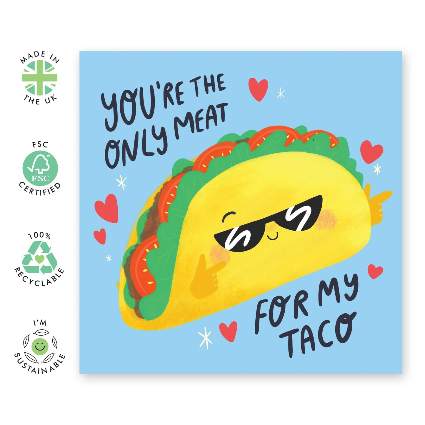 Husband Anniversary Card - You're The Only Meat For My Taco - Raunchy Valentines Day Cards For Men - Boyfriend Birthday Card - Mexican Food Puns Humour - Comes With Stickers By Central 23