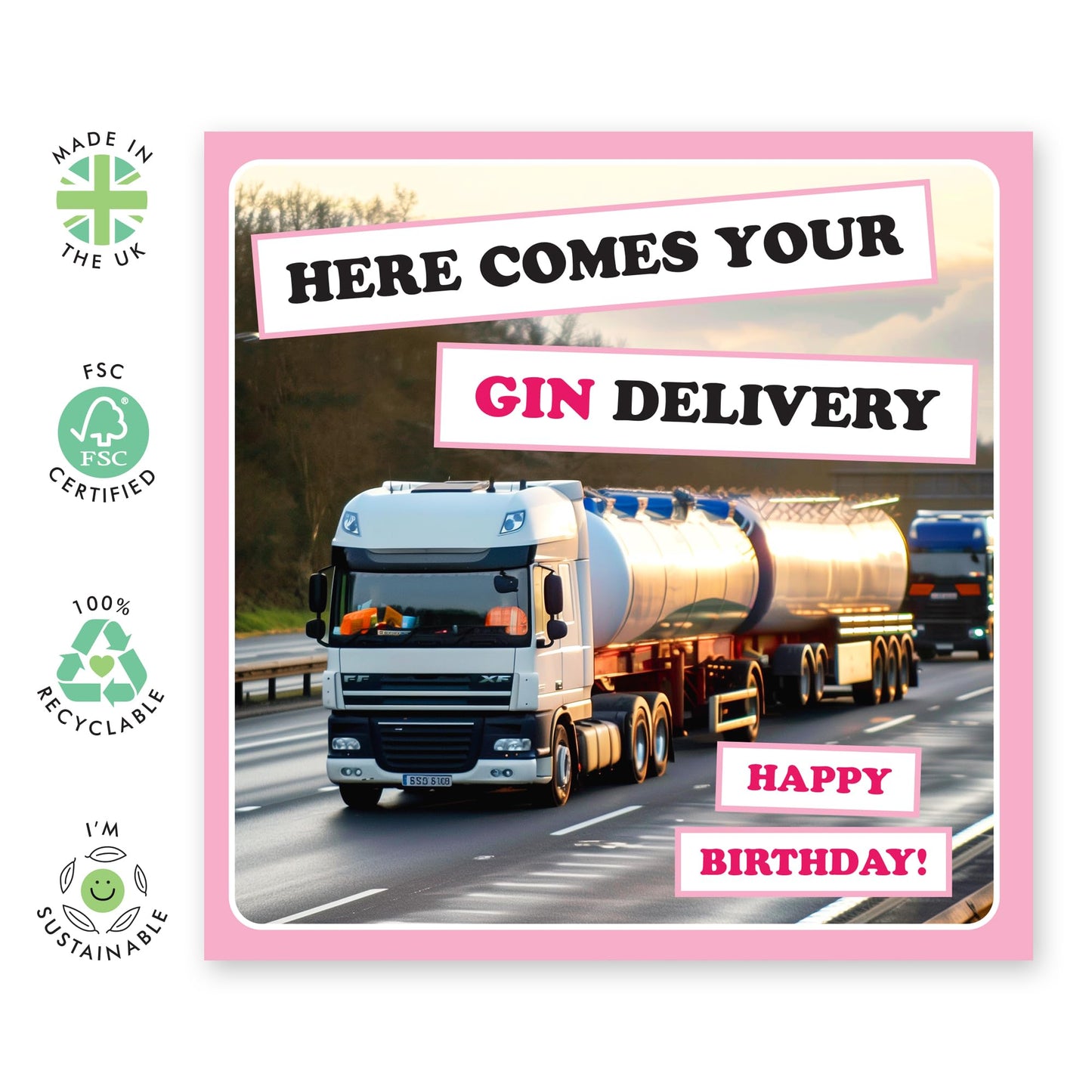 Funny Birthday Cards For Women - Here Comes Your Gin Delivery - Best Friend Birthday Card Female - Birthday Gifts For Sister Mum Aunt Grandma - Comes With Stickers - By Central 23