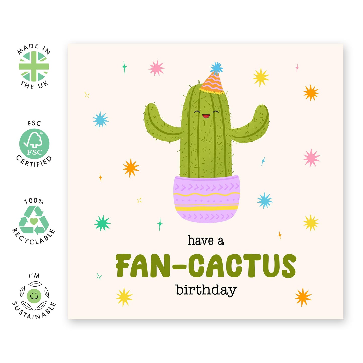 Funny Greeting Card - 'FAN-CACTUS BIRTHDAY' - Perfect for Plant Lovers and Friends with a Sense of Humor - Celebrate Their Special Day with a Quirky Twist - Comes With Stickers By Central 23