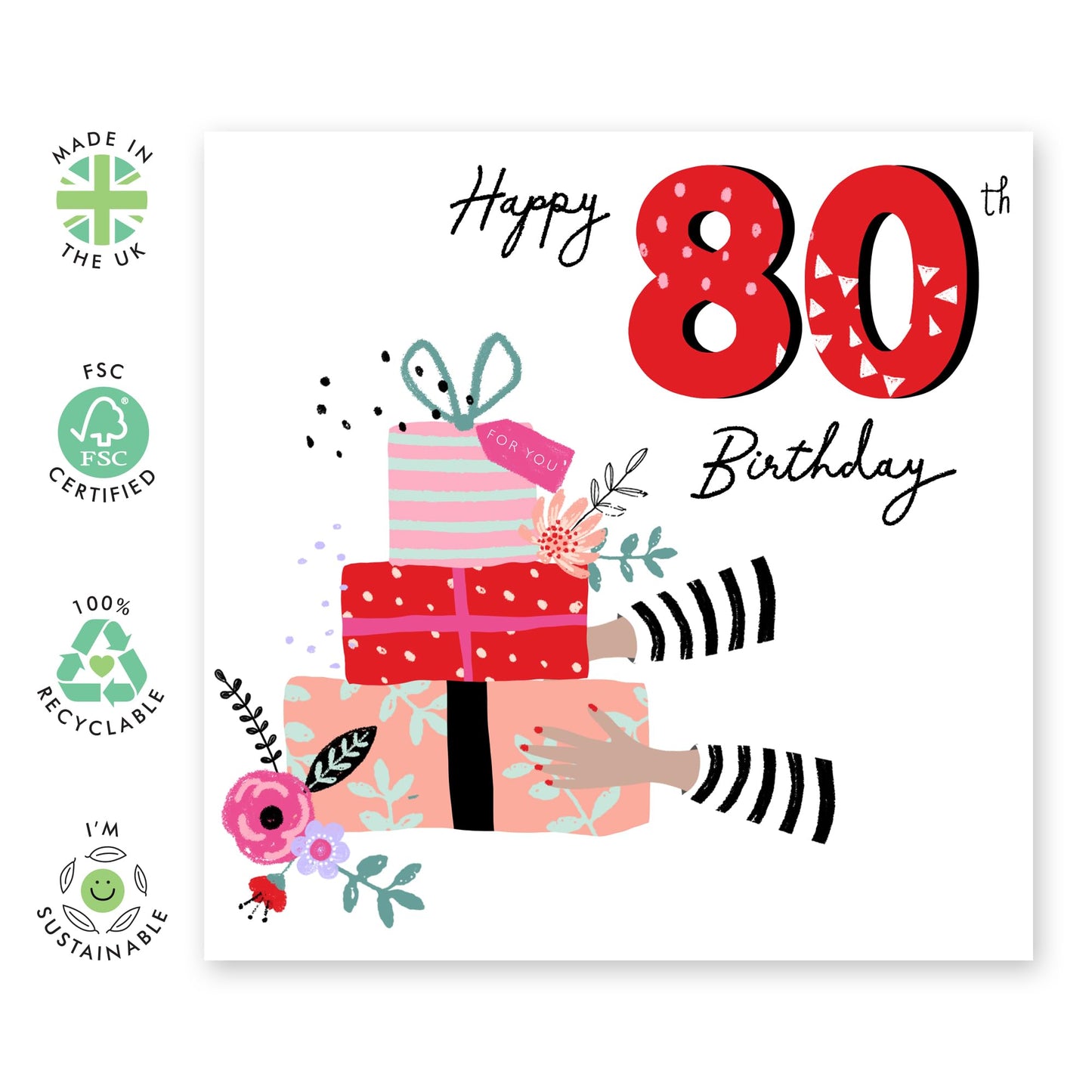 80th Birthday Card Women - 80th Presents - Grandmother Birthday Greeting Card - Floral Birthday Card - Happy Eightieth Birthday Card Grandma - Gifts For Her - Comes With Fun Stickers By Central 23