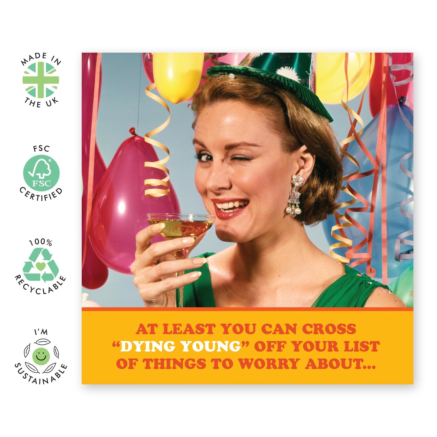 Funny Birthday Cards For Women - Cross Dying Young Off Your List - Retro Humour - Mum Birthday Cards - Gifts For Sister Auntie Nan - For Her - Comes With Sticker - By Central 23