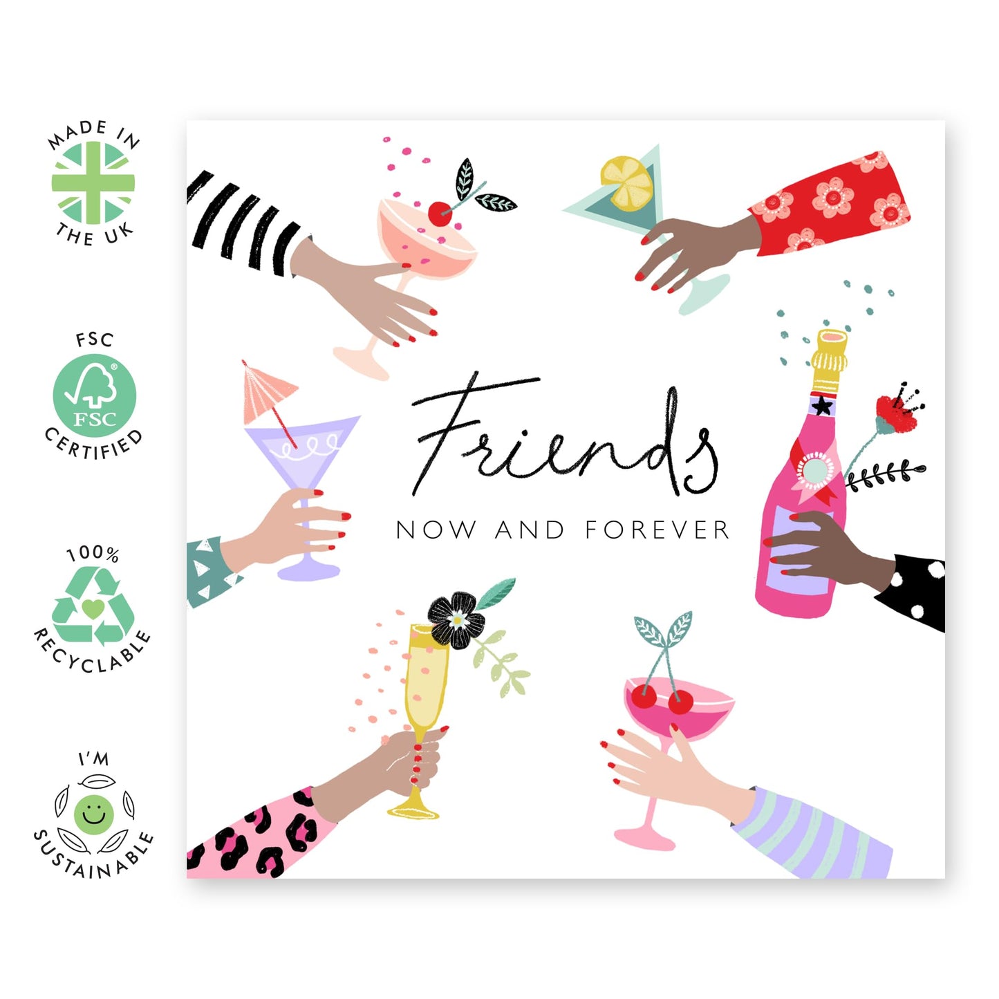 Friend Birthday Card For Women - Cocktail Friends Celebration - Now And Forever - Elegant Gifts For Friends Women - Congratulations - Friendship Cards - Comes With Cute Stickers - By Central 23