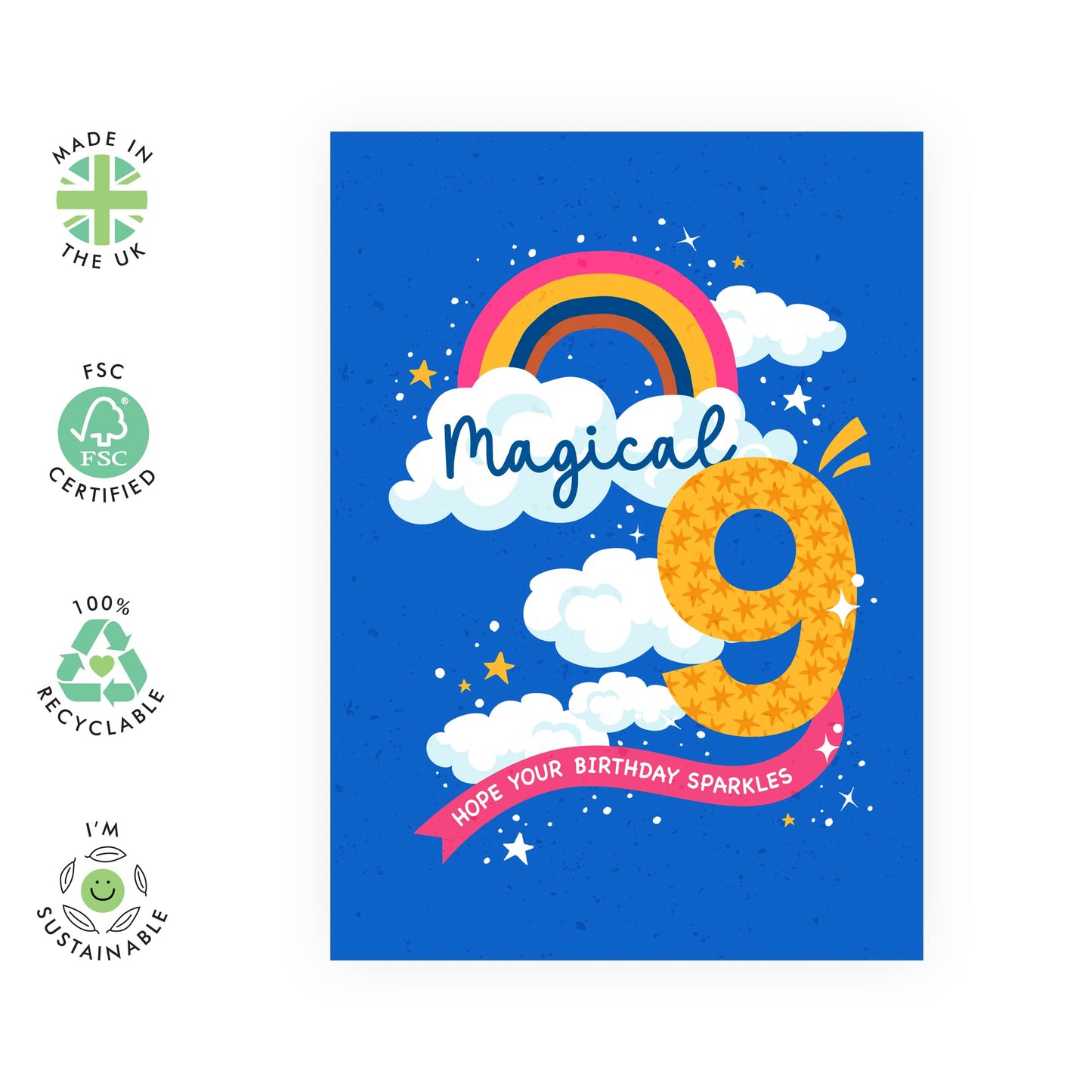 9th Birthday Cards For Kids - Magical 9 - Girl Birthday Card Nine Year Old - Happy Birthday Card For Daughter Granddaughter Niece - Ninth Bday Gifts - Comes With Fun Stickers - By Central 23