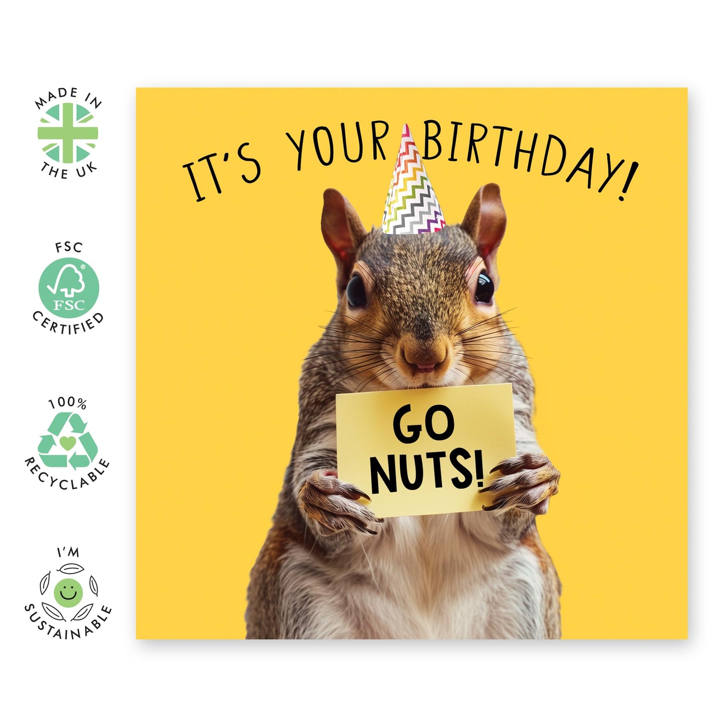 Birthday Greeting Card - 'SQUIRREL GO NUTS BIRTHDAY' - Perfect for Celebrating with a Fun, Nutty Twist - Ideal for Adding a Touch of Humor and Joy to Any Birthday - Comes With Stickers By Central 23