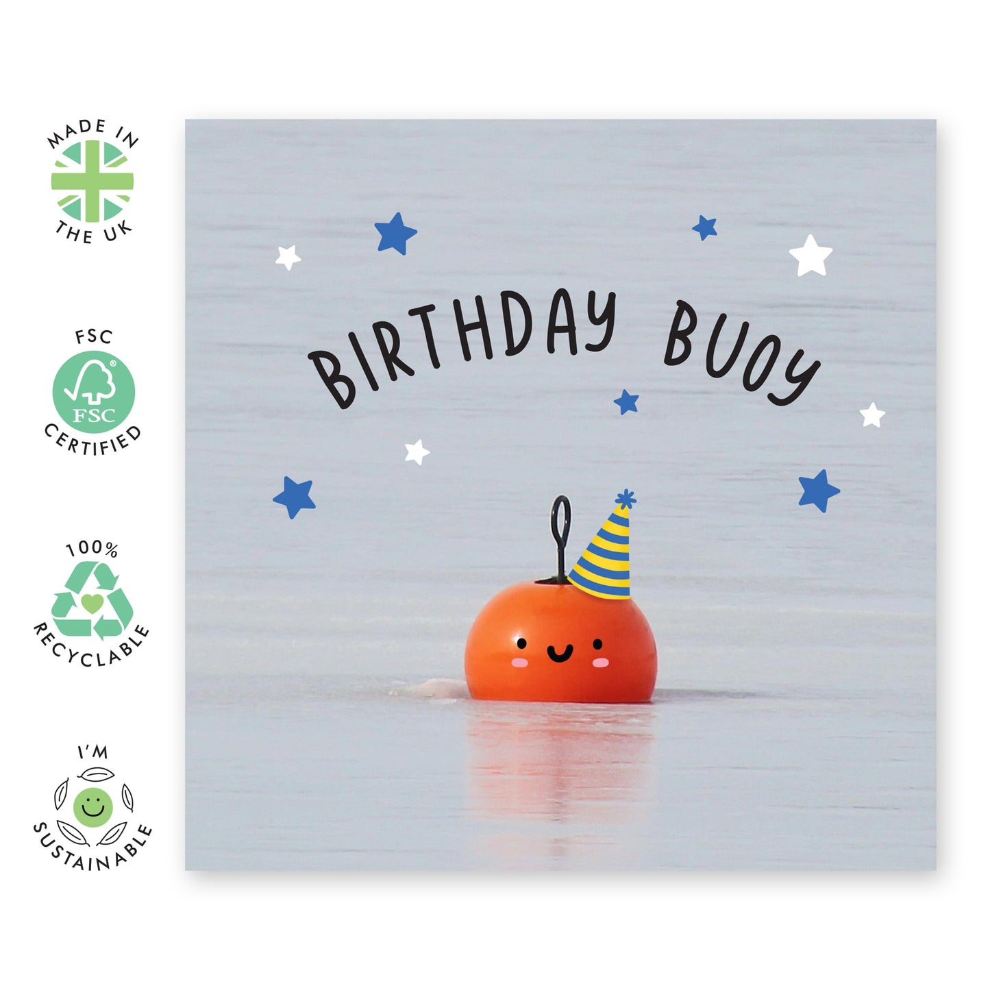 Funny Nautical Birthday Card – "Birthday Buoy" – Ocean-Themed Greeting for Seaferers, Sailor, Seaman, Him, Her, Colleagues, Coworkers, Crew Member, Men, Guys - Comes with Fun Stickers