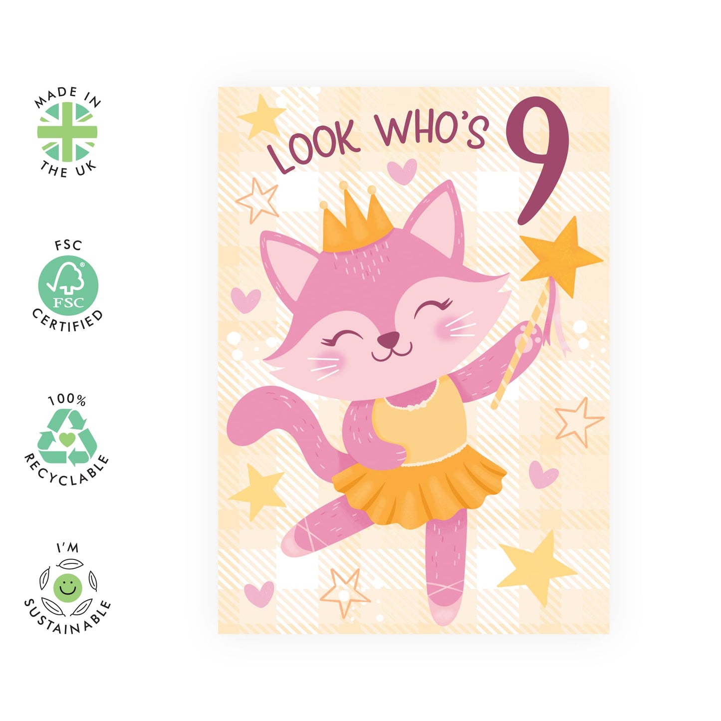Happy 9th Birthday Card - Ballet Cat 9 - Birthday Cards For Daughter - Nine Years Old Girl Birthday Card Niece - Cousin Birthday Card Female Children Kids - Comes With Stickers - By Central 23
