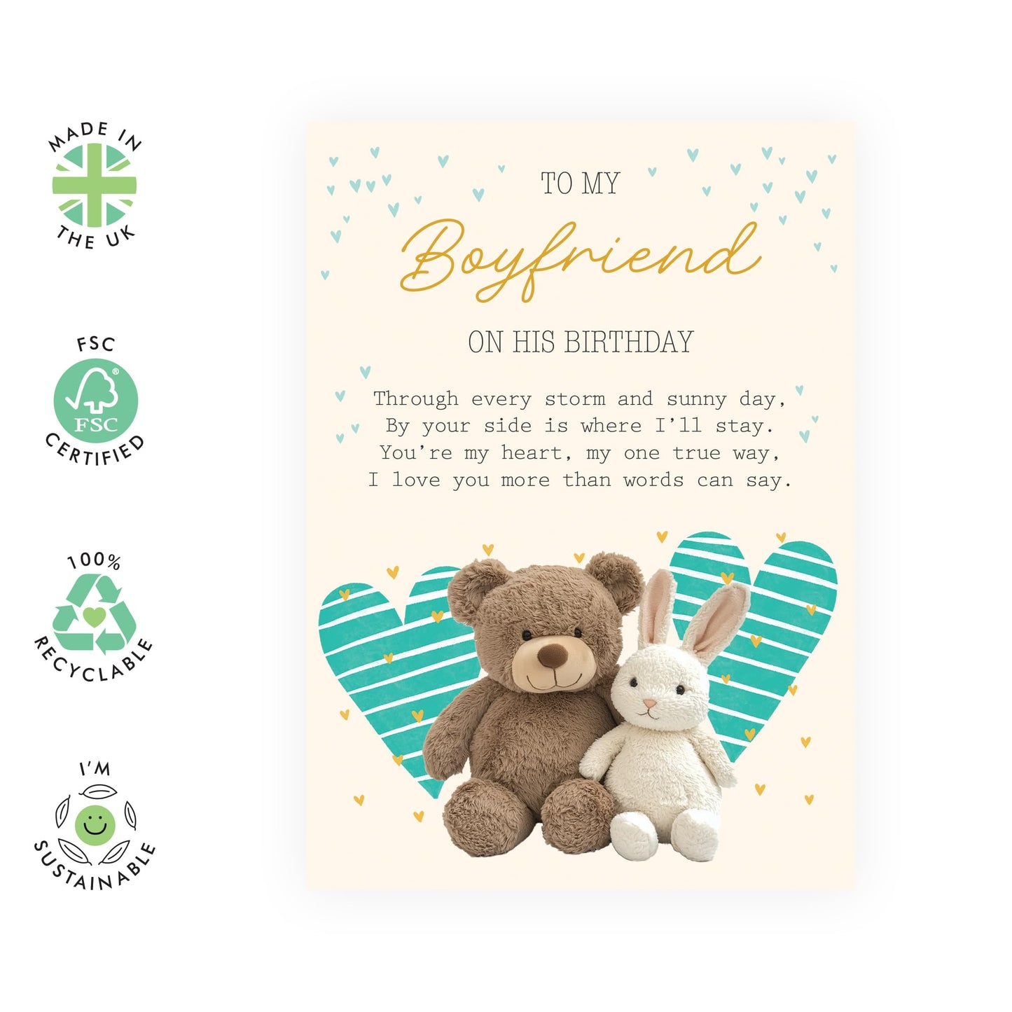 Birthday Card for Boyfriend - 'Boyfriend Birthday Teddy' - Gifts for Him, Men, Babe, Darling - More Than Words Can Say - Comes with Fun Stickers