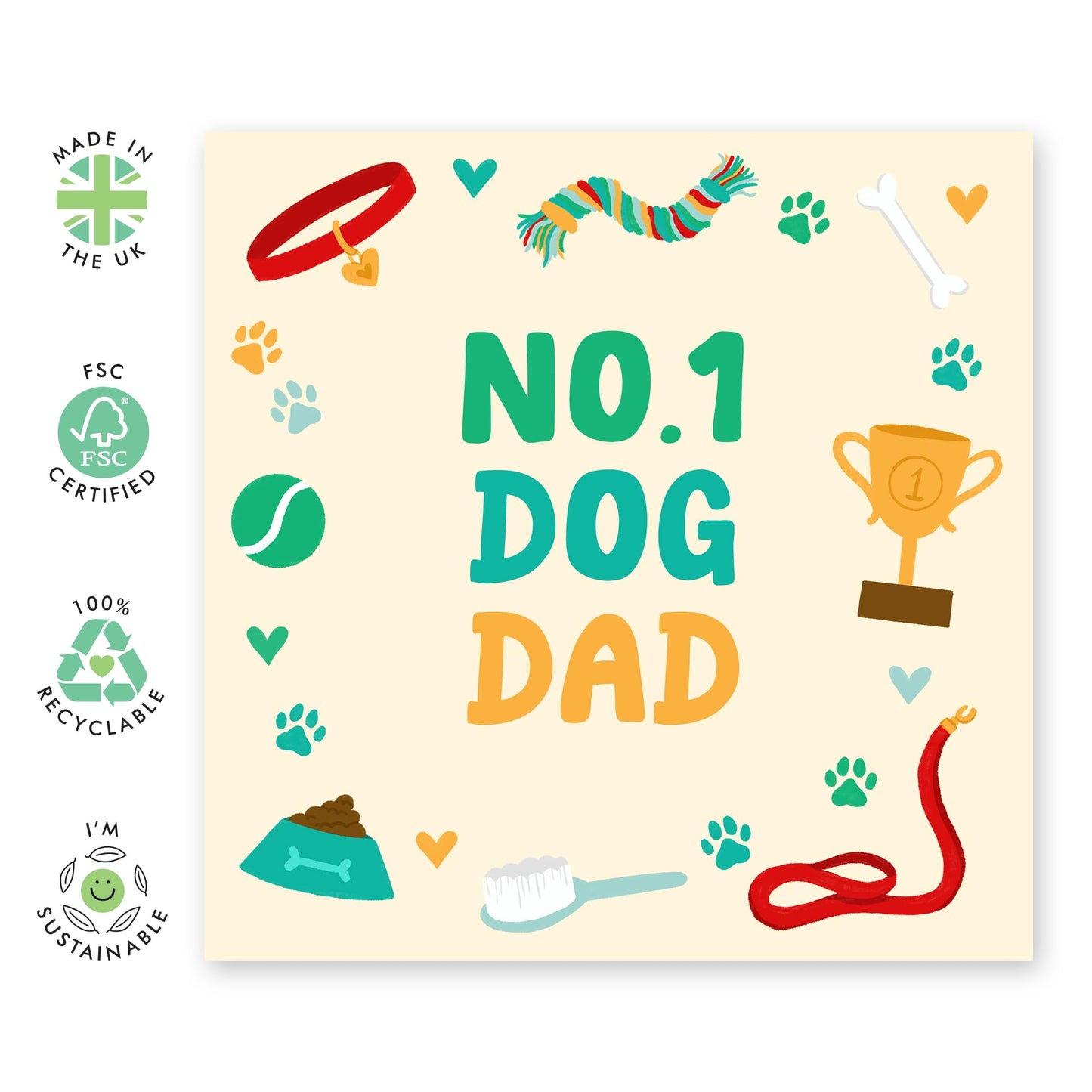 Dog Birthday Card For Men - No.1 Dog Dad - Sweet Birthday Cards For Him - Bday Cards From Pet Fur Baby - Gifts For Husband Boyfriend Dad - Comes With Stickers - By Central 23
