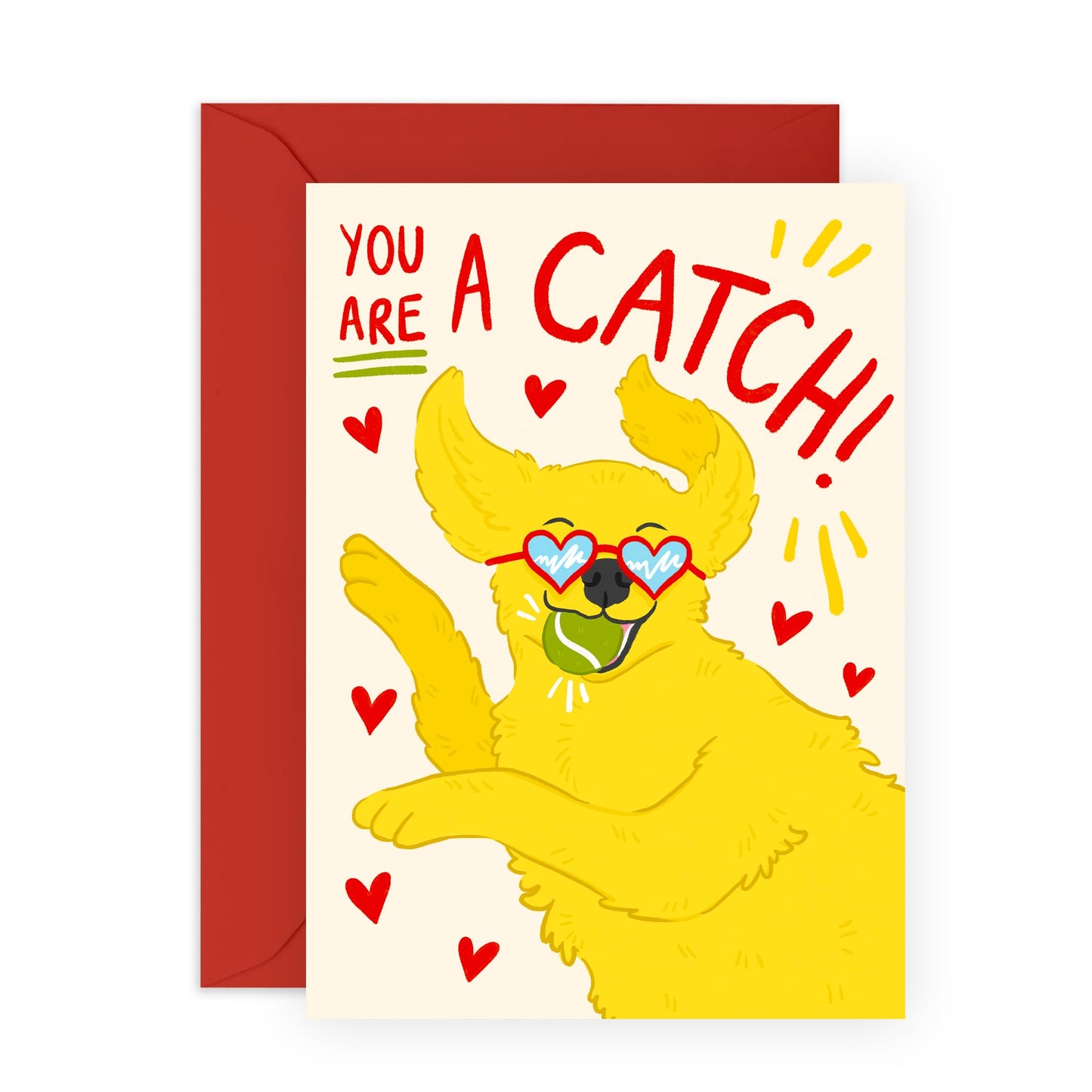 Valentines Card For Boyfriend Girlfriend - You Are A Catch Dog - Anniversary Card For Couples - For Fur Parents Mum Dad- Wedding Anniversary Card For Husband Wife - Comes With Stickers By Central 23
