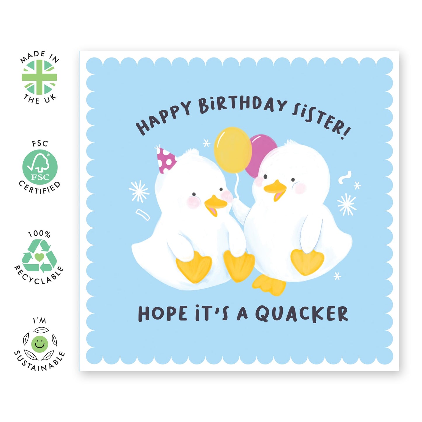 Sister Birthday Card - Have A Quacker Sister - Animal Birthday Card - Pretty Animal Greeting Cards For Women - Gifts For Female - Gift For Women Her - Comes With Fun Stickers - By Central 23