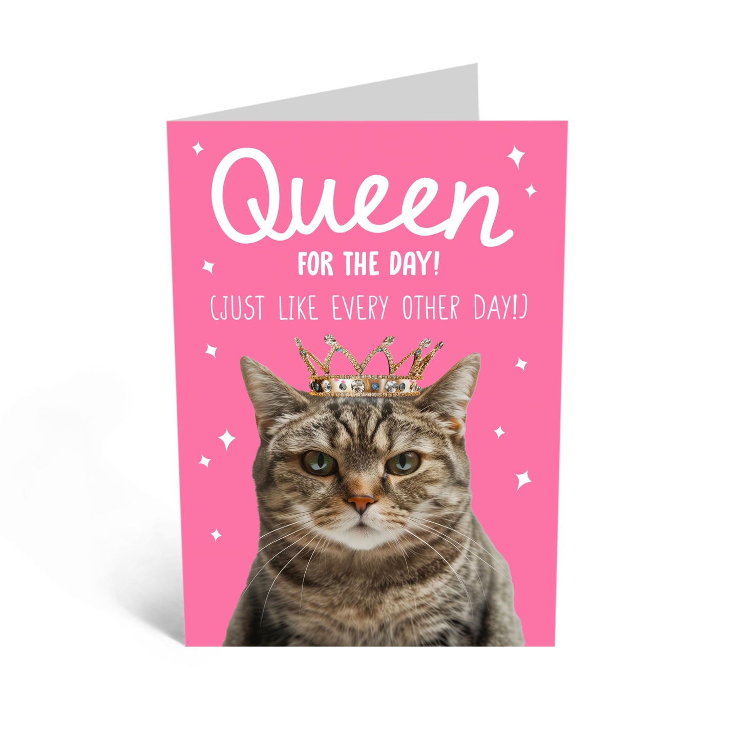 Greeting Card - 'QUEEN FOR THE DAY LIKE EVERY DAY' - Perfect for Celebrating Someone Special with Regal Flair - Ideal for Cat Lovers & Adding Glamour to Any Occasion- Comes With Stickers By Central 23