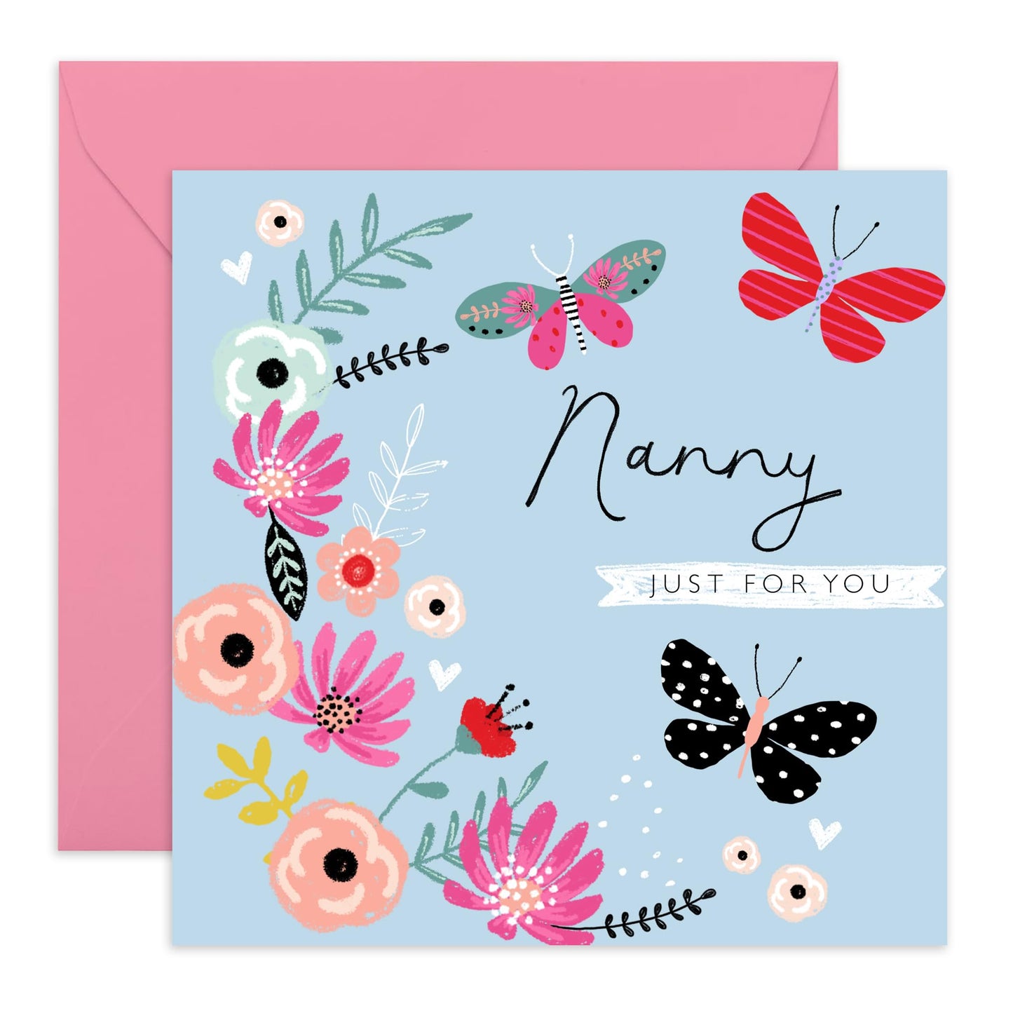 Butterfly Birthday Card For Nanny - Grandma Gifts - Flower Cards For Her - Mother's Day Anniversary Retirement Greeting Cards For Women Nana Grandmother - Comes With Fun Stickers - By Central 23